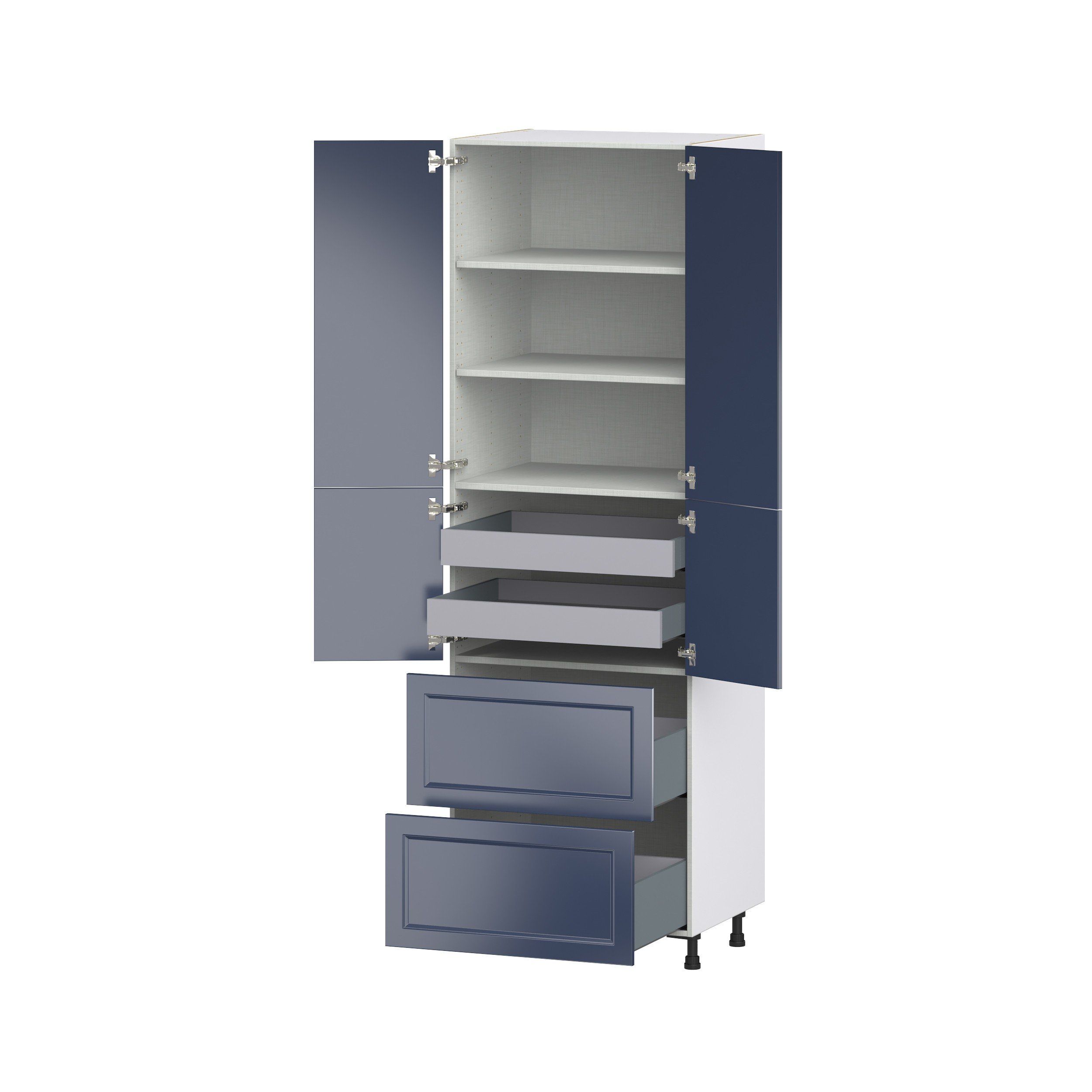 Camellia Painted Midnight Blue Recessed Assembled Pantry Cabinet 4 Doors with 2 Drawers and 2 Inner Drawers (30 in. W X 94.5 in. H X 24 in. D)