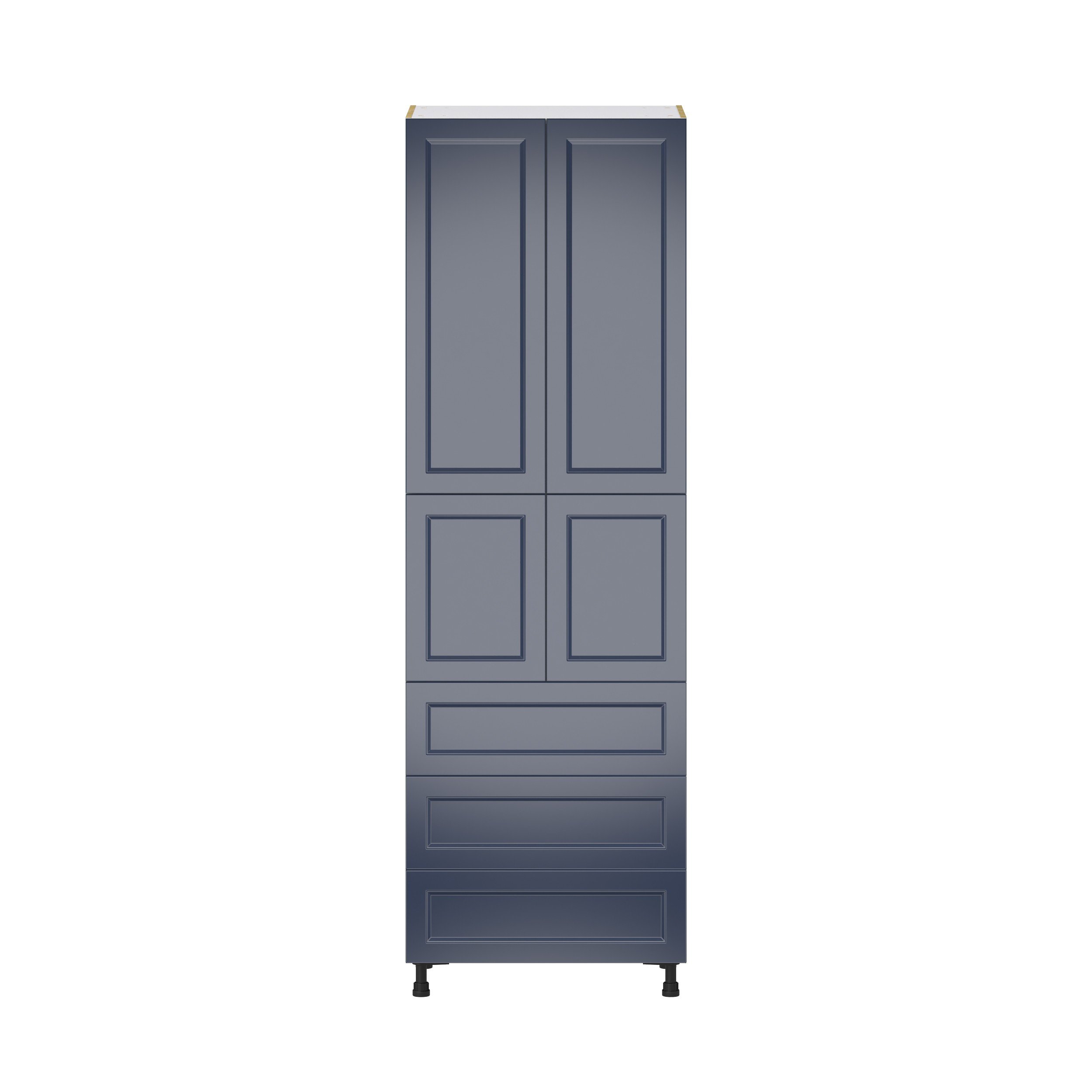 Camellia Painted Midnight Blue Recessed Assembled Pantry Cabinet 4 Doors with 3 Drawers and 2 Inner Drawers (30 in. W X 94.5 in. H X 24 in. D)