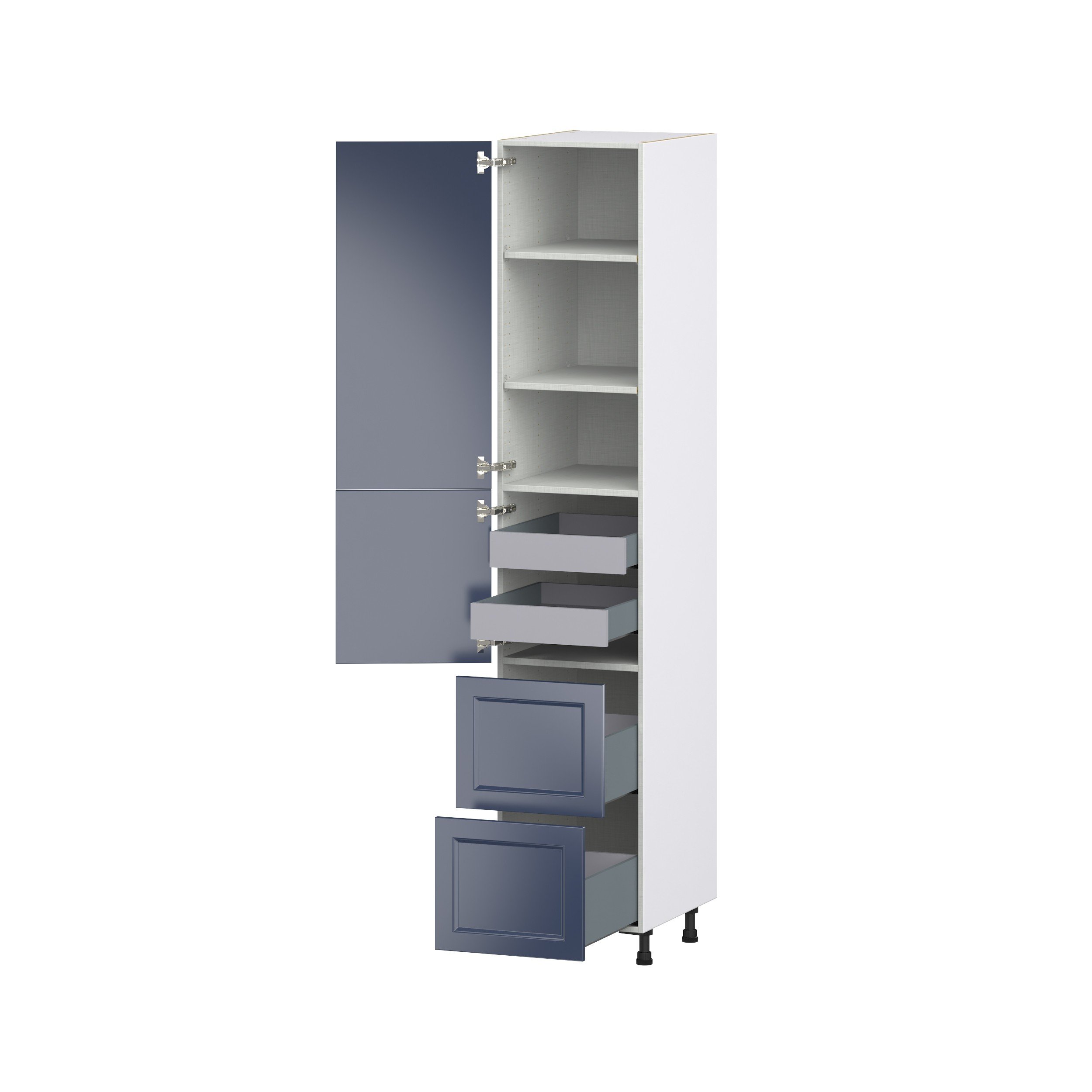 Camellia Painted Midnight Blue Recessed Assembled Pantry Cabinet 1 Doors with 2 Drawers and 2 Inner Drawers (18 in. W X 94.5 in. H X 24 in. D)