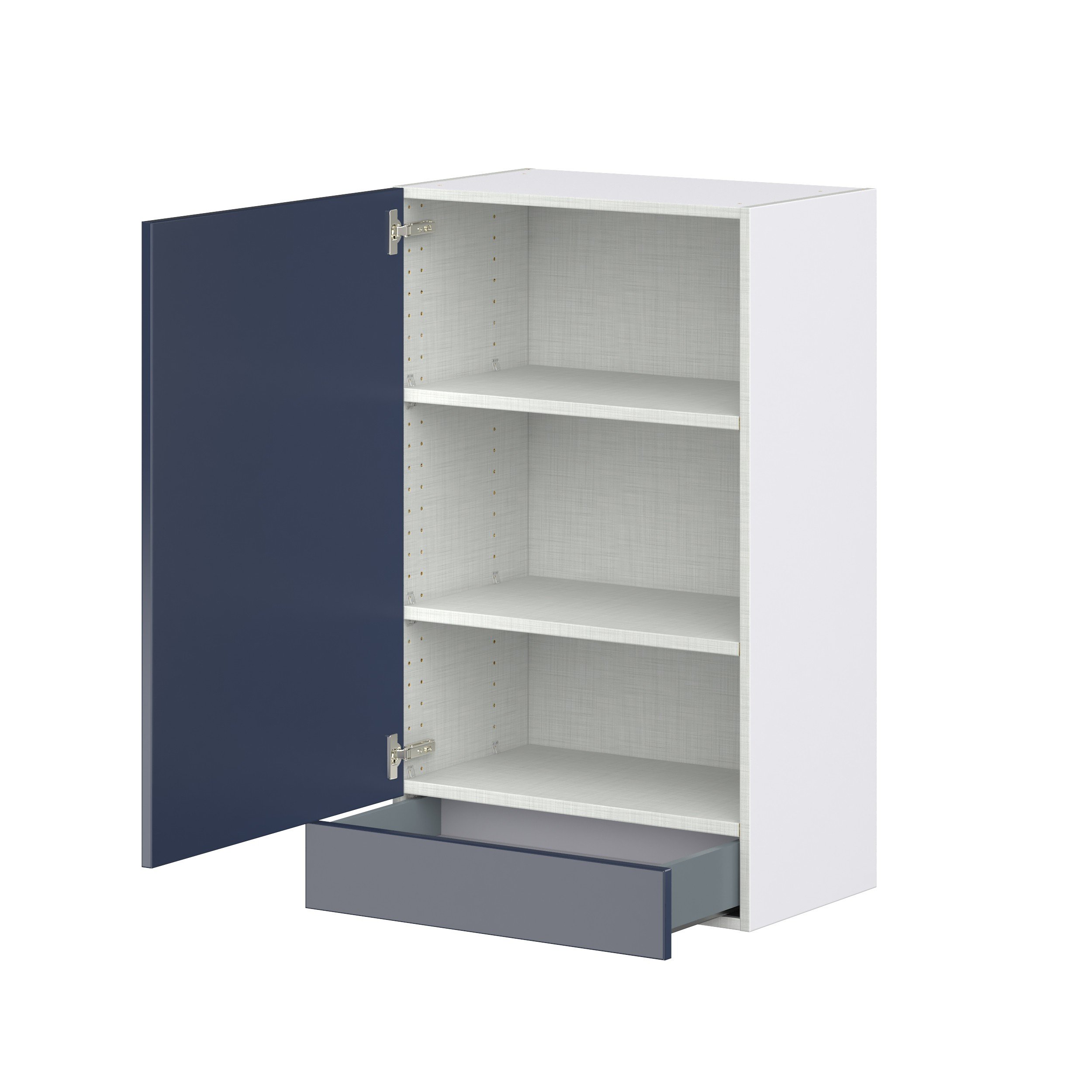 Camellia Painted Midnight Blue Recessed Assembled Wall Cabinet with a Door and a 5 in. Drawer (24 in. W x 40 in. H x 14 in. D)