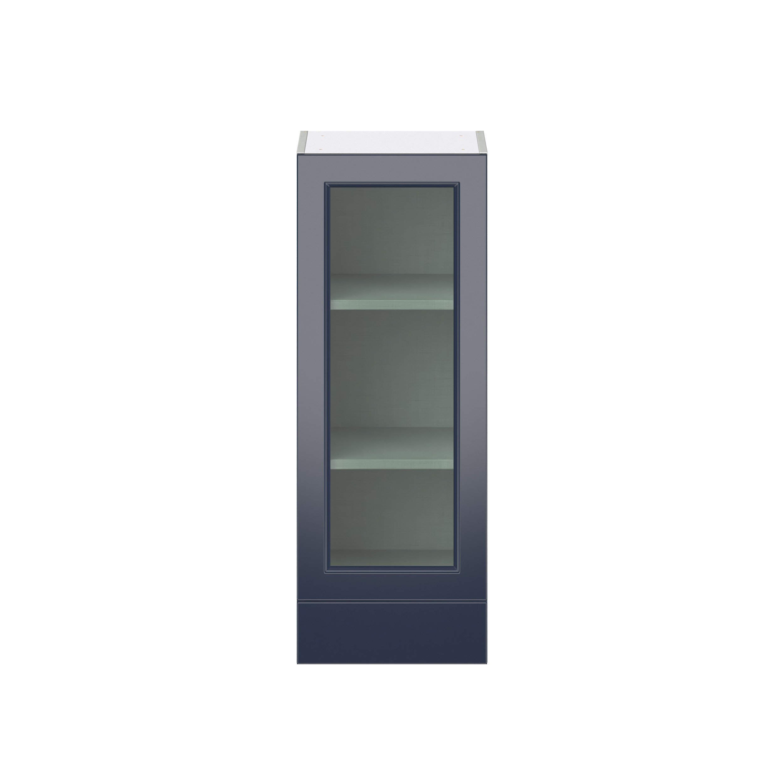 Camellia Painted Midnight Blue Recessed Assembled Wall Cabinet with a Glass Door and a 5 in. Drawer (15 in. W x 40 in. H x 14 in. D)