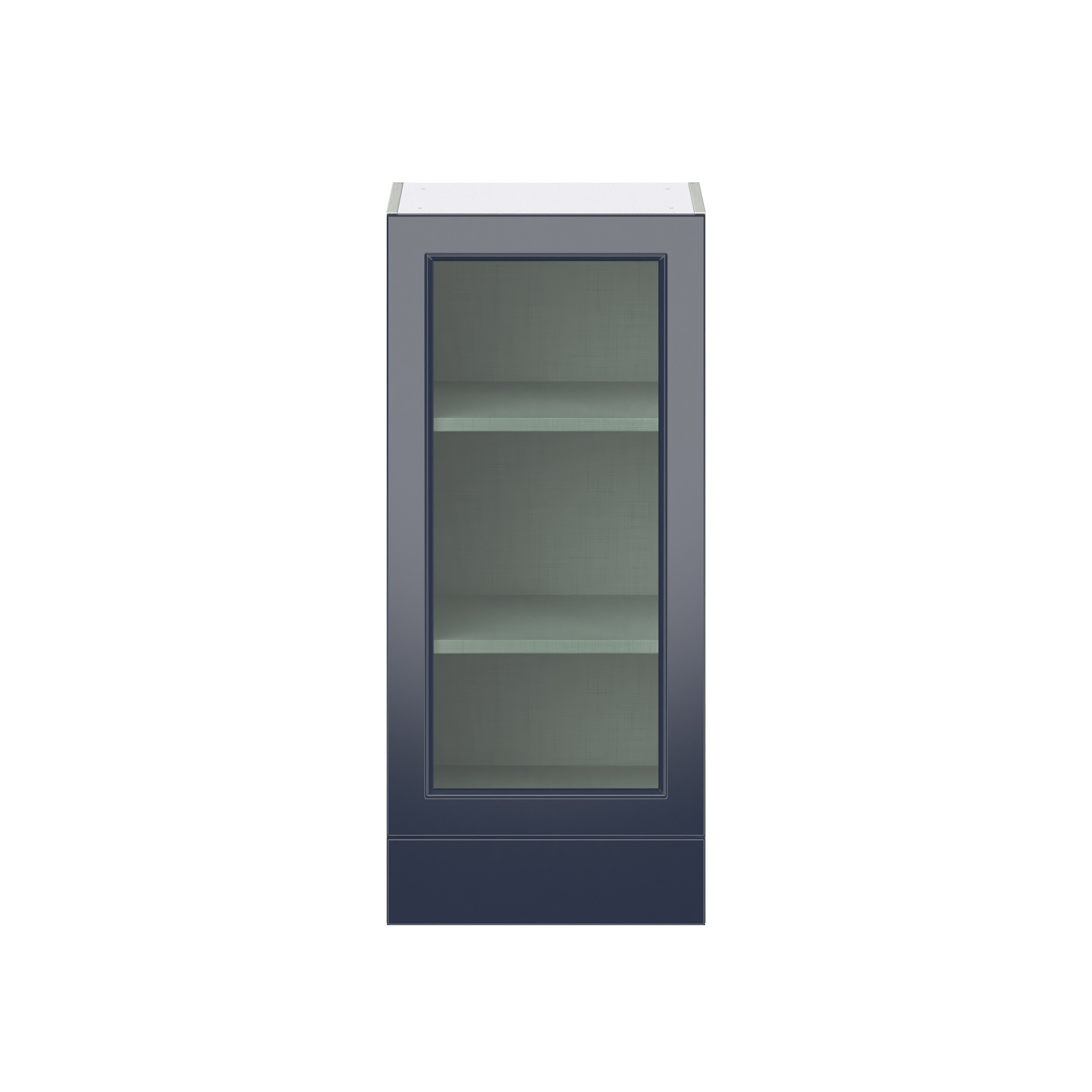 Camellia Painted Midnight Blue Recessed Assembled Wall Cabinet with a Glass Door and a 5 in. Drawer (18 in. W x 40 in. H x 14 in. D)