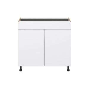 Dahlia Bright White  Shaker Assembled Sink Base Cabinet with 2 Doors and 1 False Front (36 in. W x 34.5 in. H x 24 in. D)