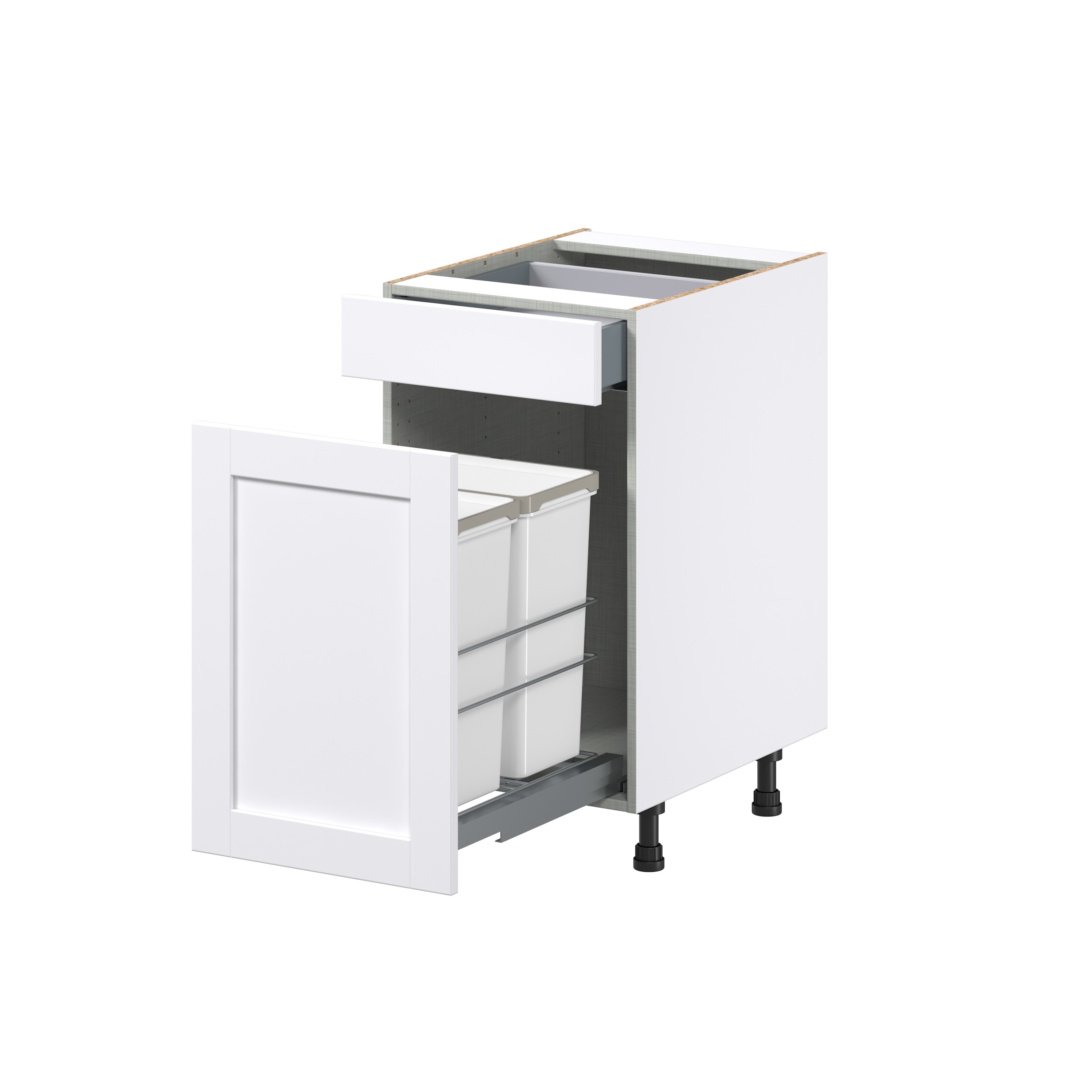 Dahlia Bright White Shaker Assembled with 1 Drawer and 2 Pull Out Waste Bin Kitchen Cabinet (18 in. W x 34.5 in. H x 24 in. D)