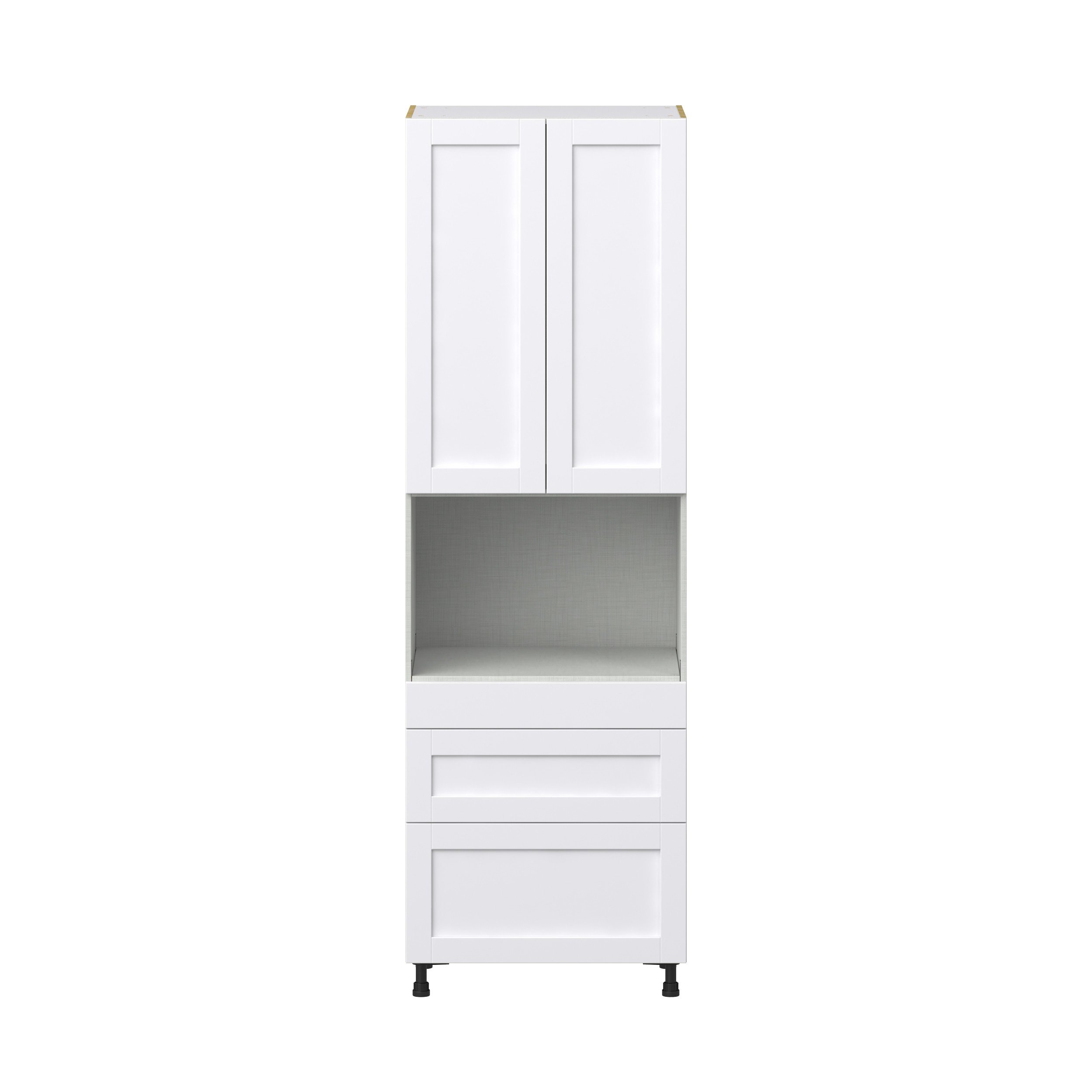 Dahlia Bright White Shaker Assembled Pantry Microwave Cabinet with 3 Drawers (30 in. W x 94.5 in. H x 24 in. D)