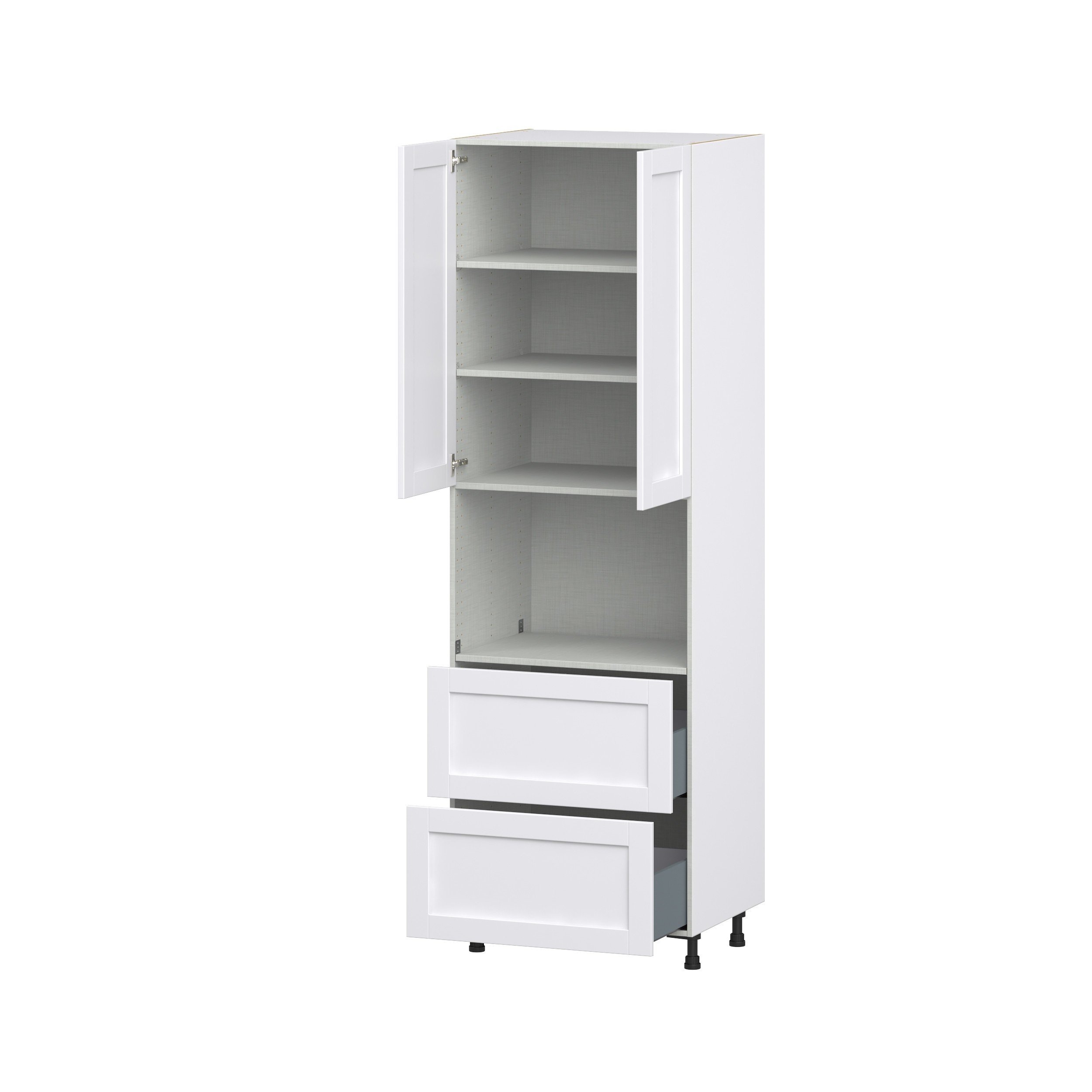 Dahlia Bright White Shaker Assembled Pantry Microwave Cabinet with 2 Drawers (30 in. W x 94.5 in. H x 24 in. D)