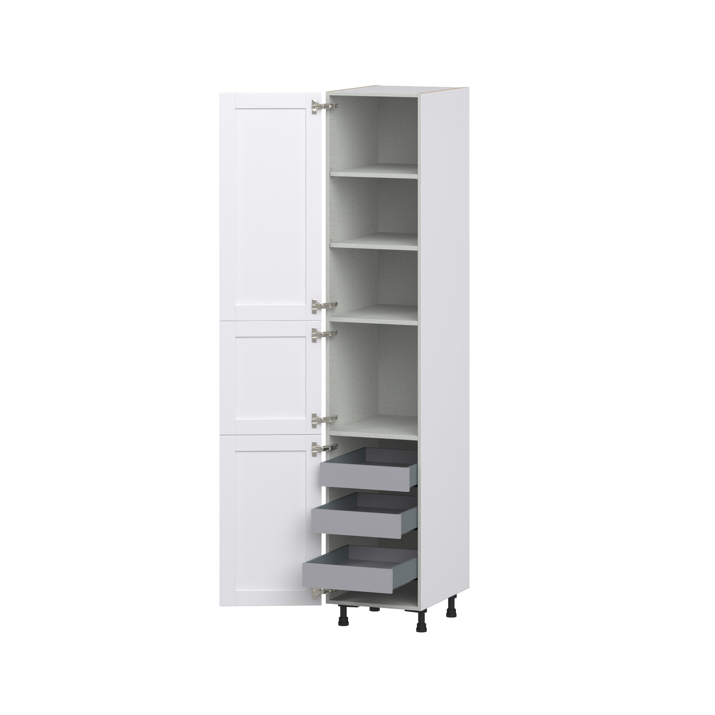 Dahlia Bright White Shaker Assembled Pantry Cabinet with 2 Doors and 3 Inner Drawers (18 in. W X 94.5 in. H X 24 in. D)