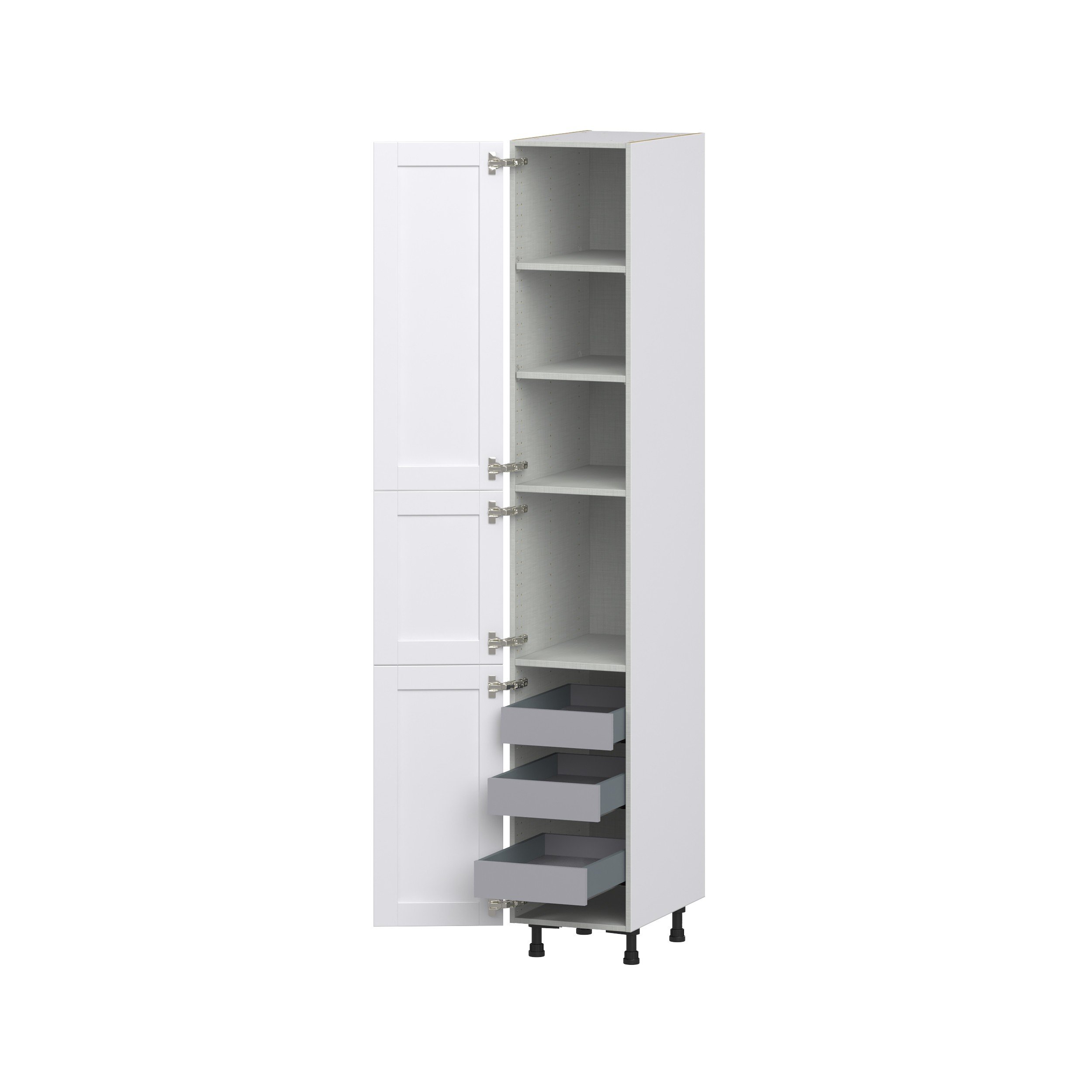 Dahlia Bright White Shaker Assembled Pantry Cabinet with 2 Doors and 3 Inner Drawers (15 in. W X 94.5 in. H X 24 in. D)