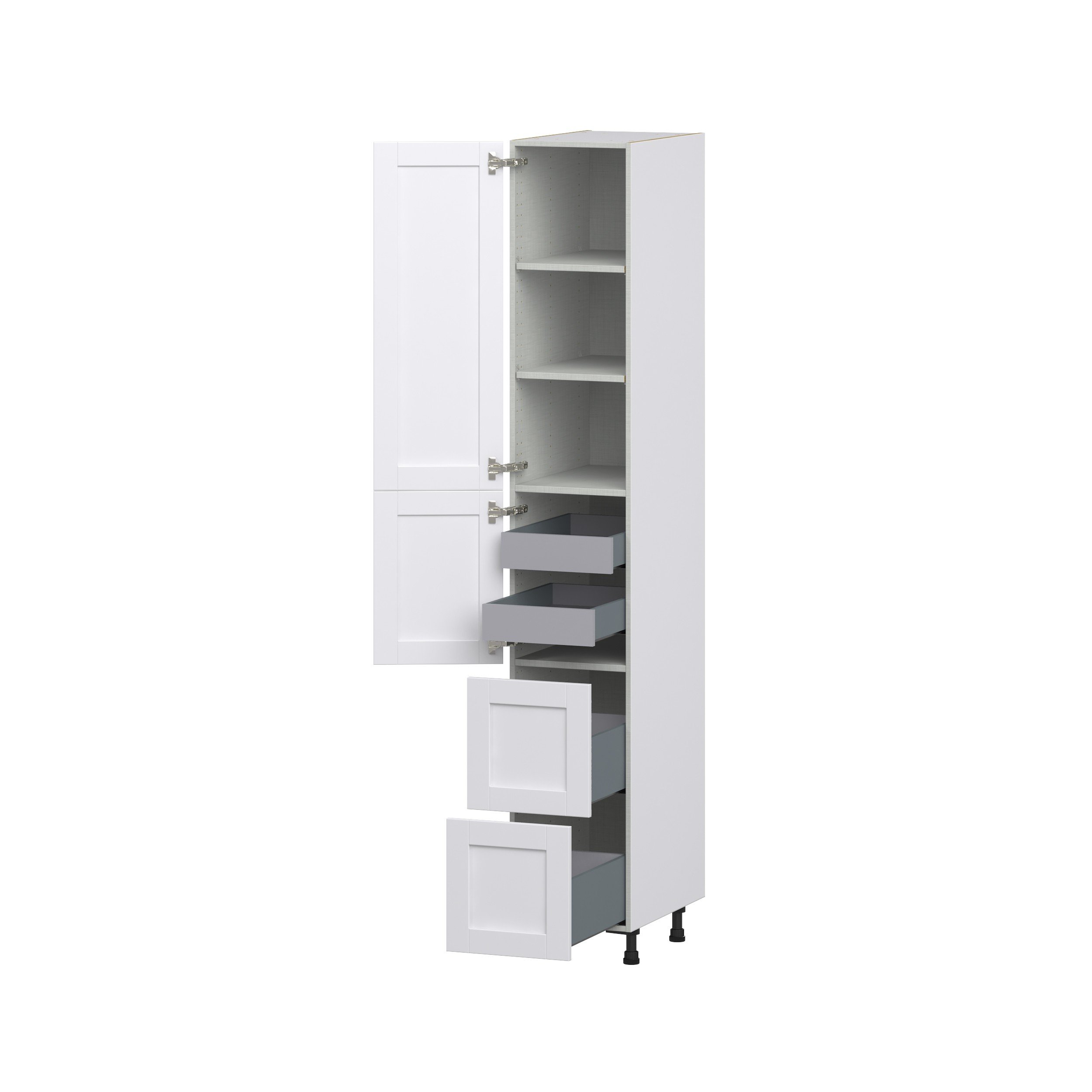 Dahlia Bright White Shaker Assembled Pantry Cabinet 2 Doors with 2 Drawers and 2 Inner Drawers (15 in. W X 94.5 in. H X 24 in. D)