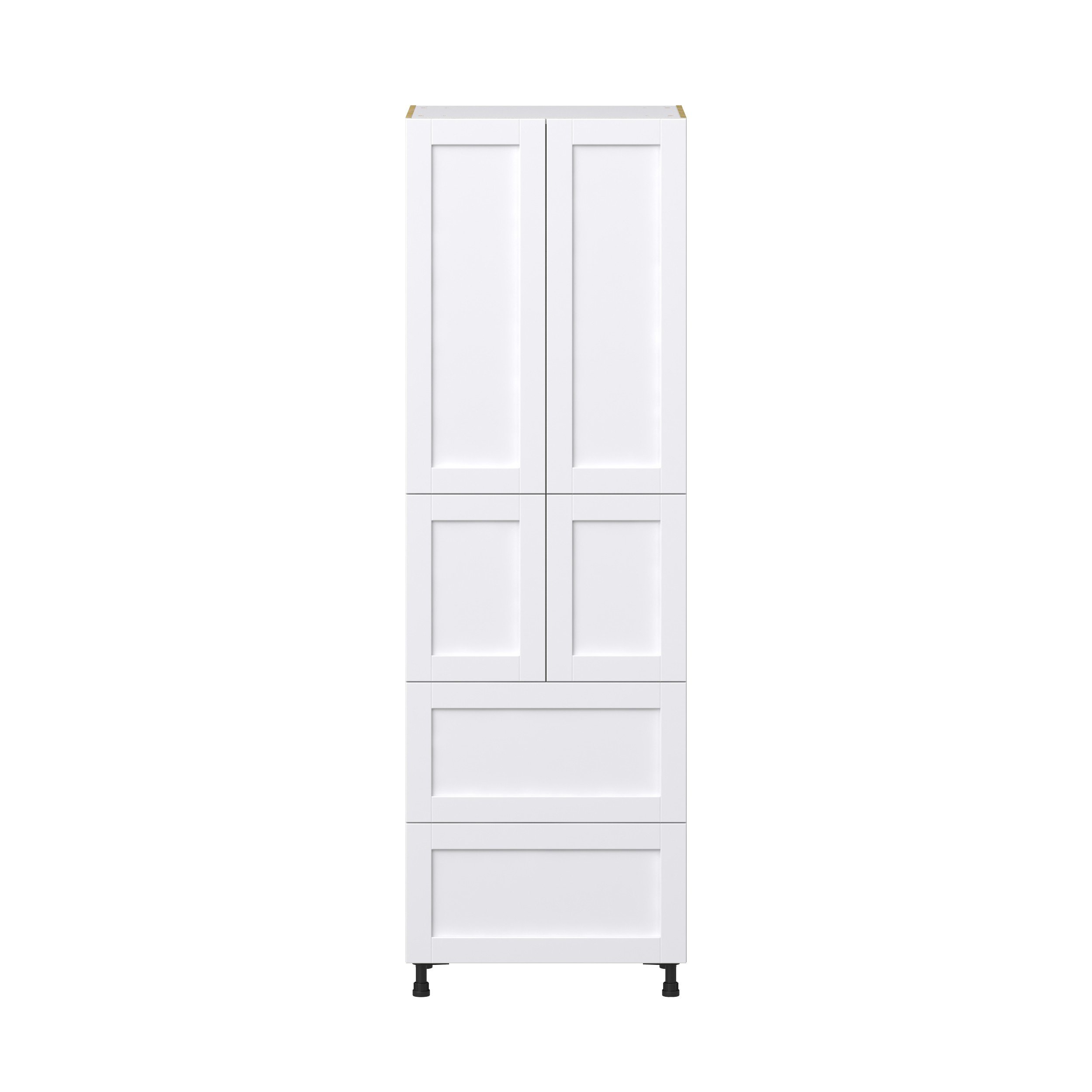 Dahlia Bright White Shaker Assembled Pantry Cabinet 4 Doors with 2 Drawers and 2 Inner Drawers (30 in. W X 94.5 in. H X 24 in. D)