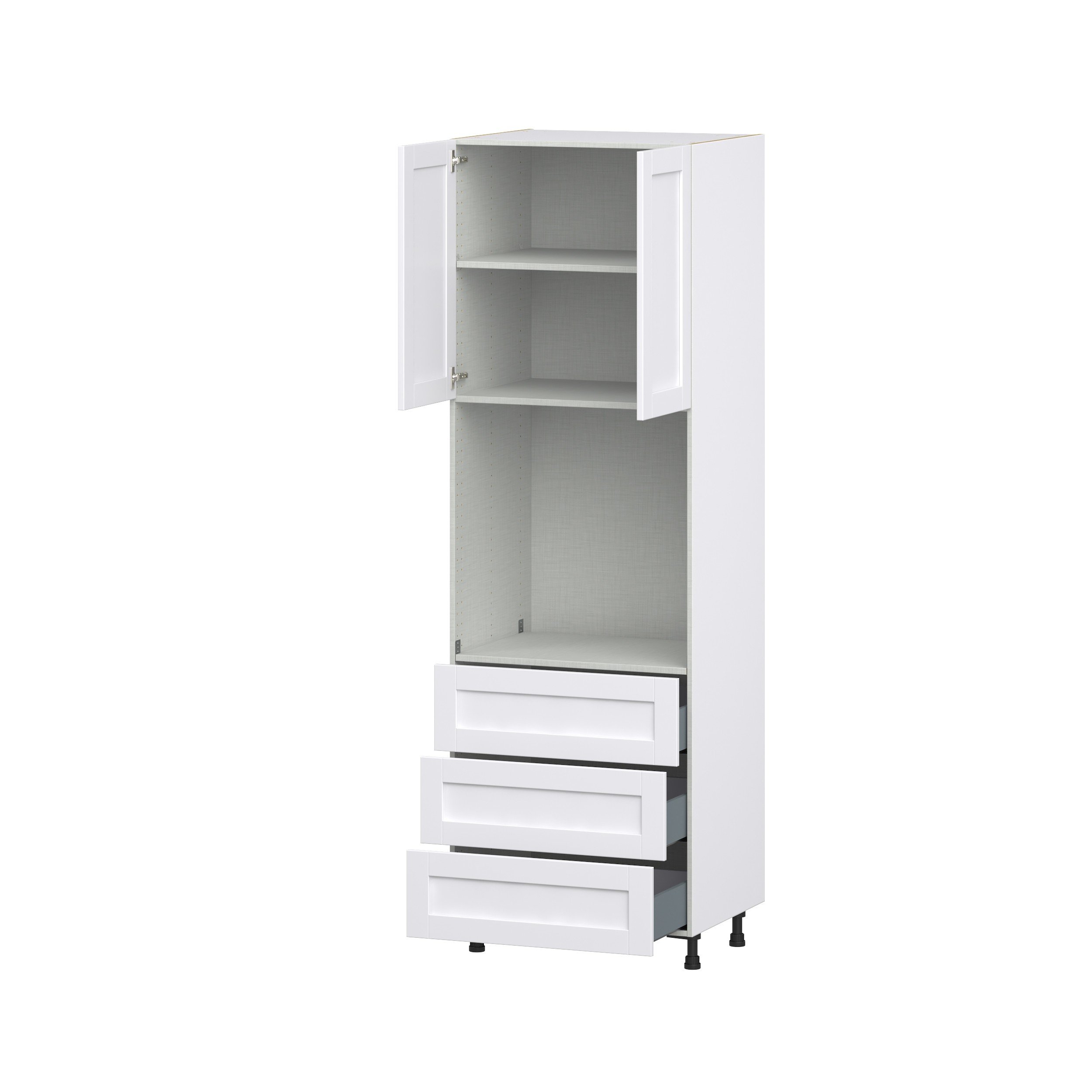 Dahlia Bright White Shaker Assembled Pantry Single Oven Cabinet with 3 Even Drawers (30 in. W X 94.5 in. H X 24 in. D)