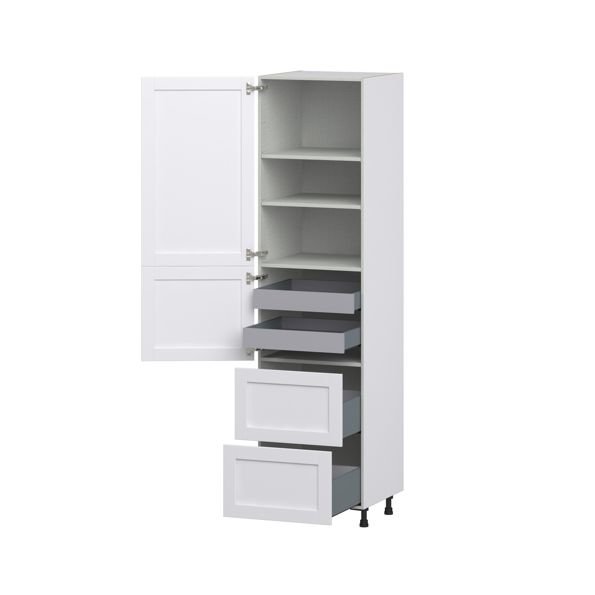 Dahlia Bright White Shaker Assembled Pantry Cabinet 1 Doors with 2 Drawers and 2 Inner Drawers (24 in. W X 94.5 in. H X 24 in. D)