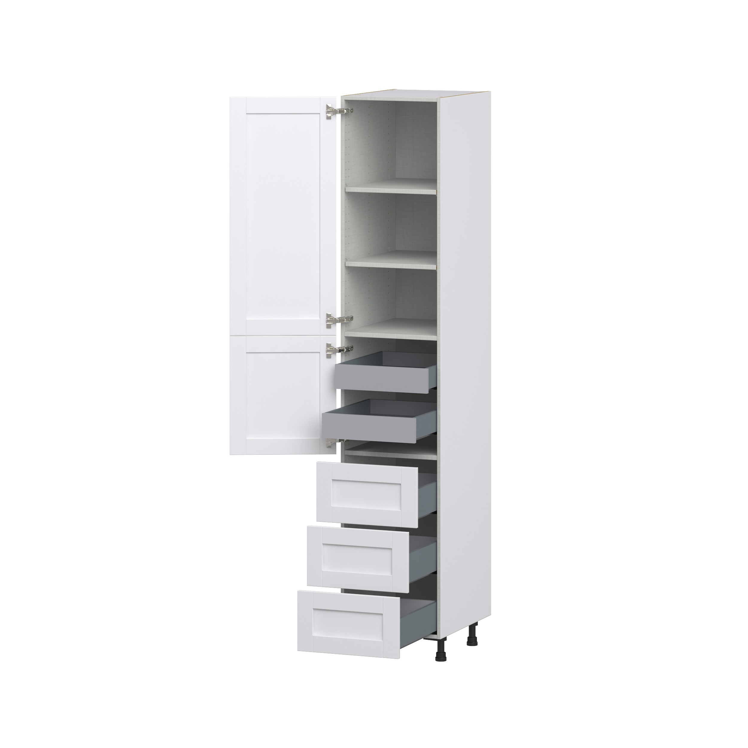 Dahlia Bright White Shaker Assembled Pantry Cabinet 1 Doors with 3 Drawers and 2 Inner Drawers (18 in. W X 94.5 in. H X 24 in. D)