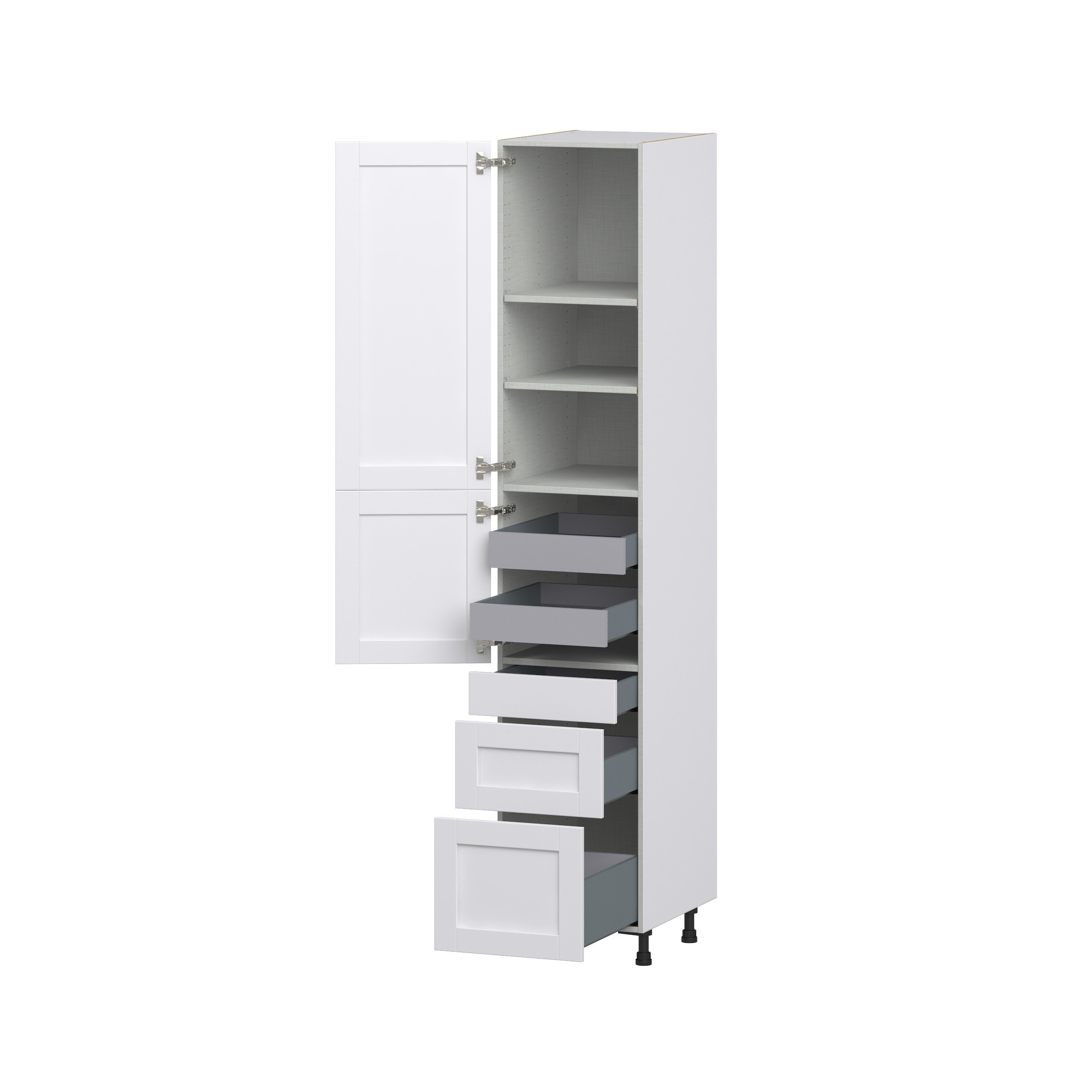 Dahlia Bright White Shaker Assembled Pantry Cabinet with 3 Drawers and 2 Inner Drawers (18 in. W X 94.5 in. H X 24 in. D)