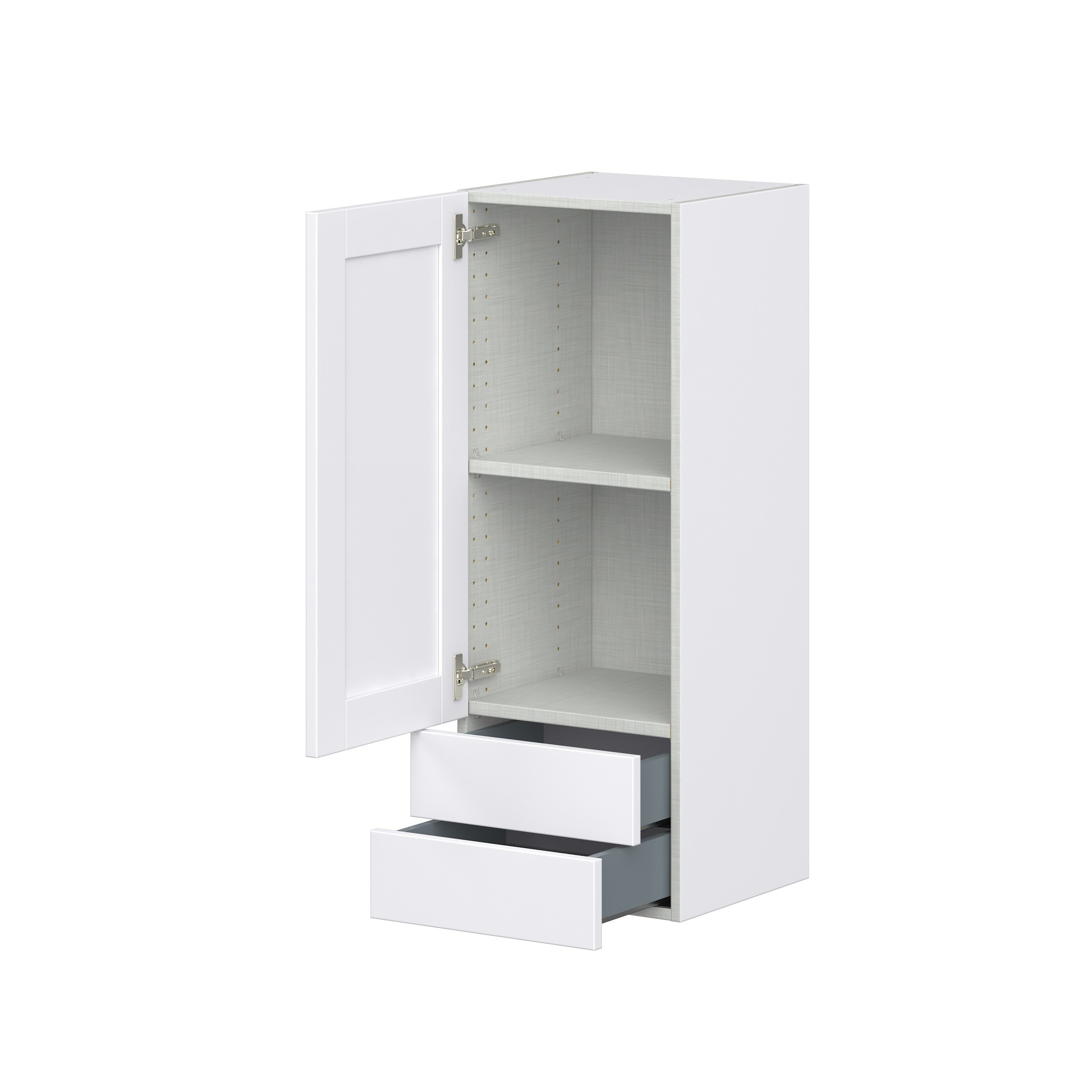 Dahlia Bright White Shaker Assembled Wall Cabinet with a Door and Two 5 in. Drawers (15 in. W x 40 in. H x 14 in. D)