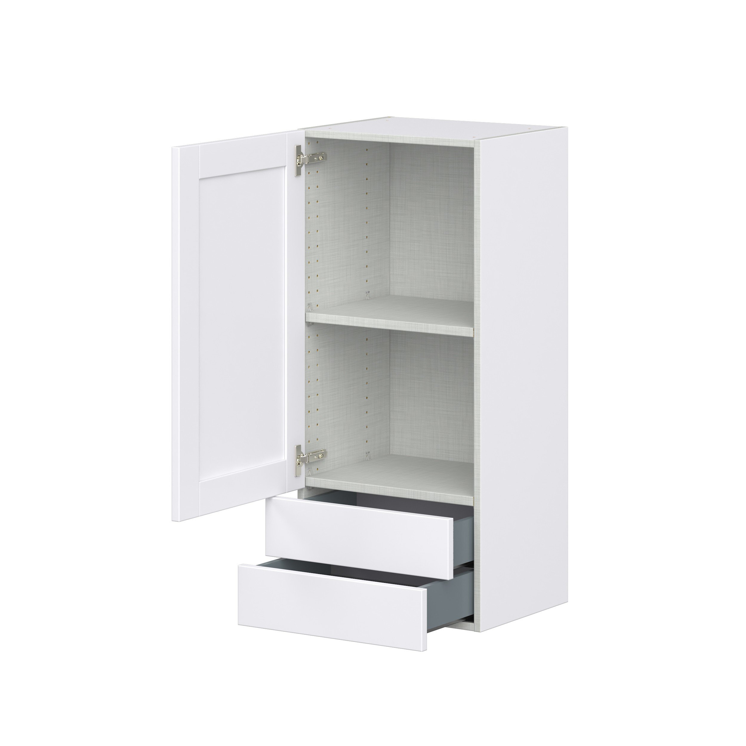 Dahlia Bright White Shaker Assembled Wall Cabinet with a Door and Two 5 in. Drawers (18 in. W x 40 in. H x 14 in. D)