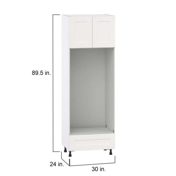 Jasmine Painted Warm White  Shaker Assembled Pantry Micro/Oven Cabinet with Drawer (30 in. W X 89.5 in. H X 24 in. D)