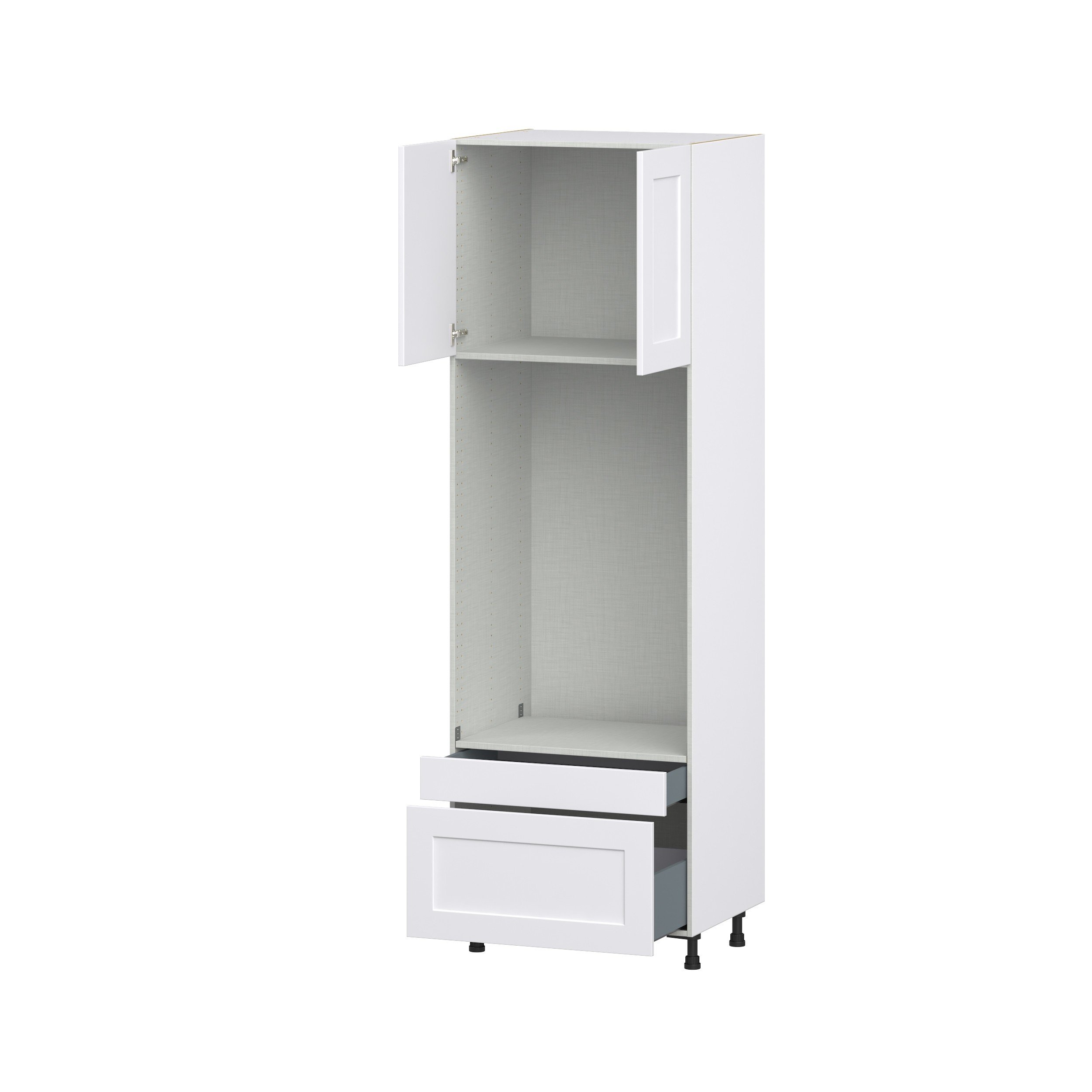 Jasmine Painted Warm White Shaker Assembled Pantry Microwave/Oven Cabinet with 2 Drawers (30 in. W X 94.5 in. H X 24 in. D)