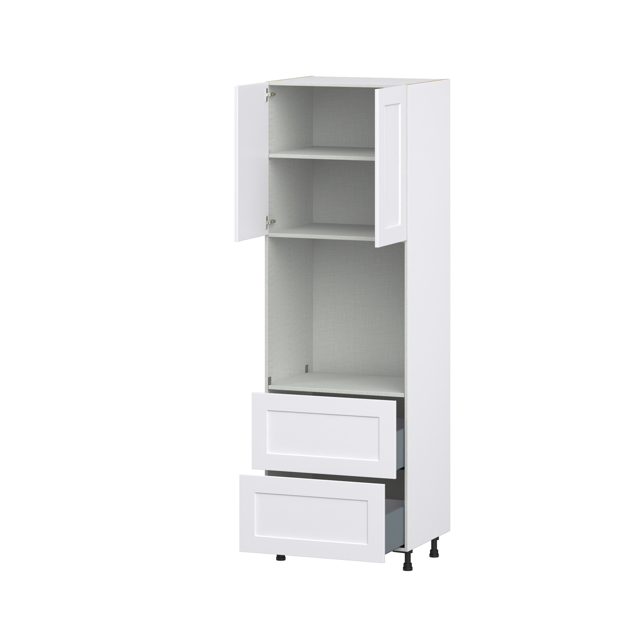 Jasmine Painted Warm White Shaker Assembled Pantry Single Oven Cabinet with 2 Drawer (30 in. W X 94.5 in. H X 24 in. D)