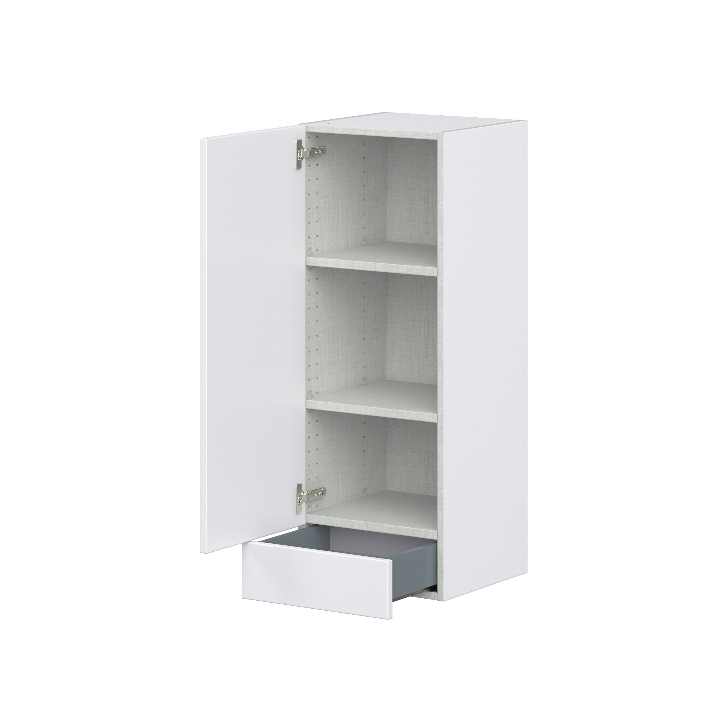 Jasmine Painted Warm White Shaker Assembled Wall Cabinet with a Door and a 5 in. Drawer (15 in. W x 40 in. H x 14 in. D)