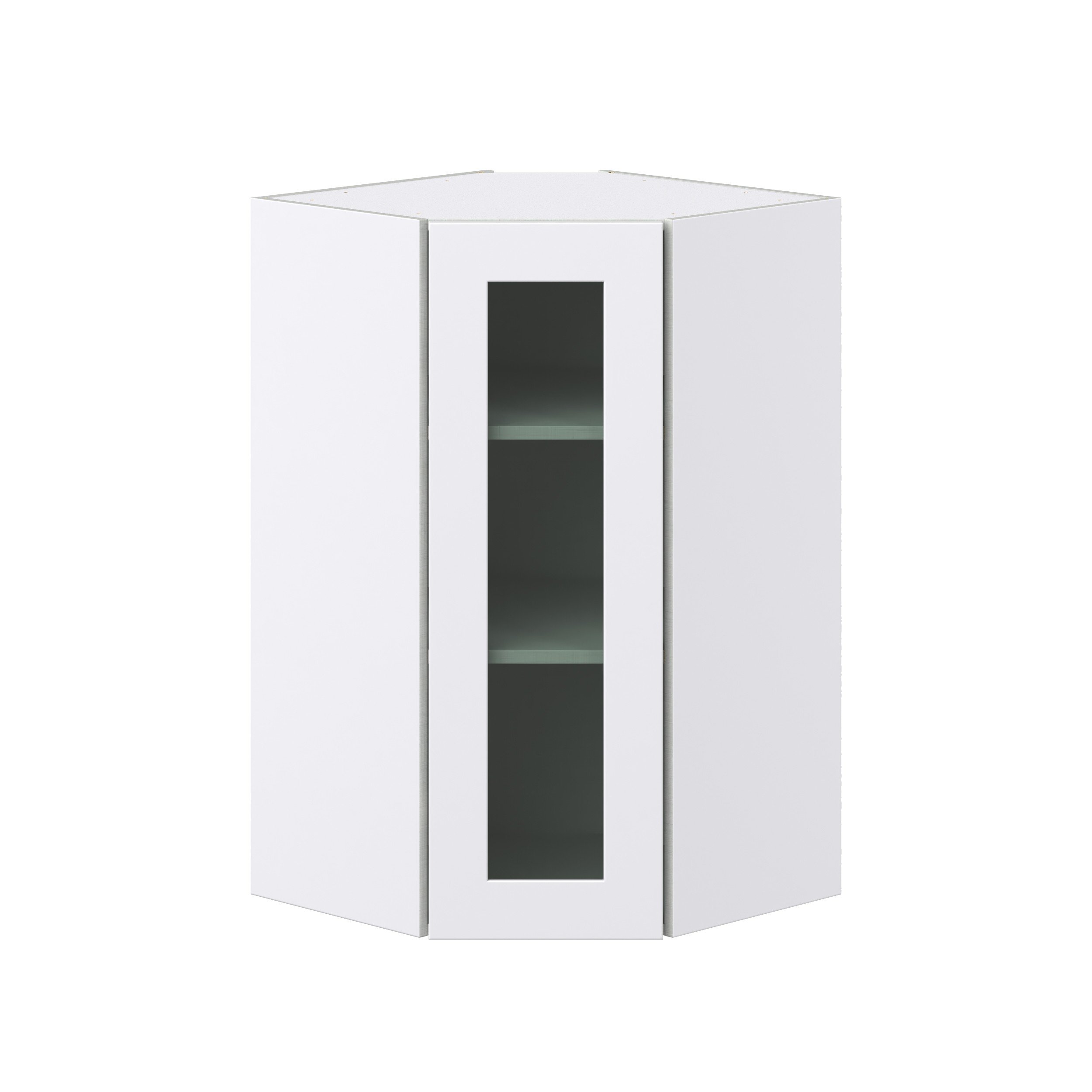 Jasmine Painted Warm White Shaker Assembled Corner Wall Cabinet with a Glass Door (24 in. W x 40 in. H x 24 in. D)