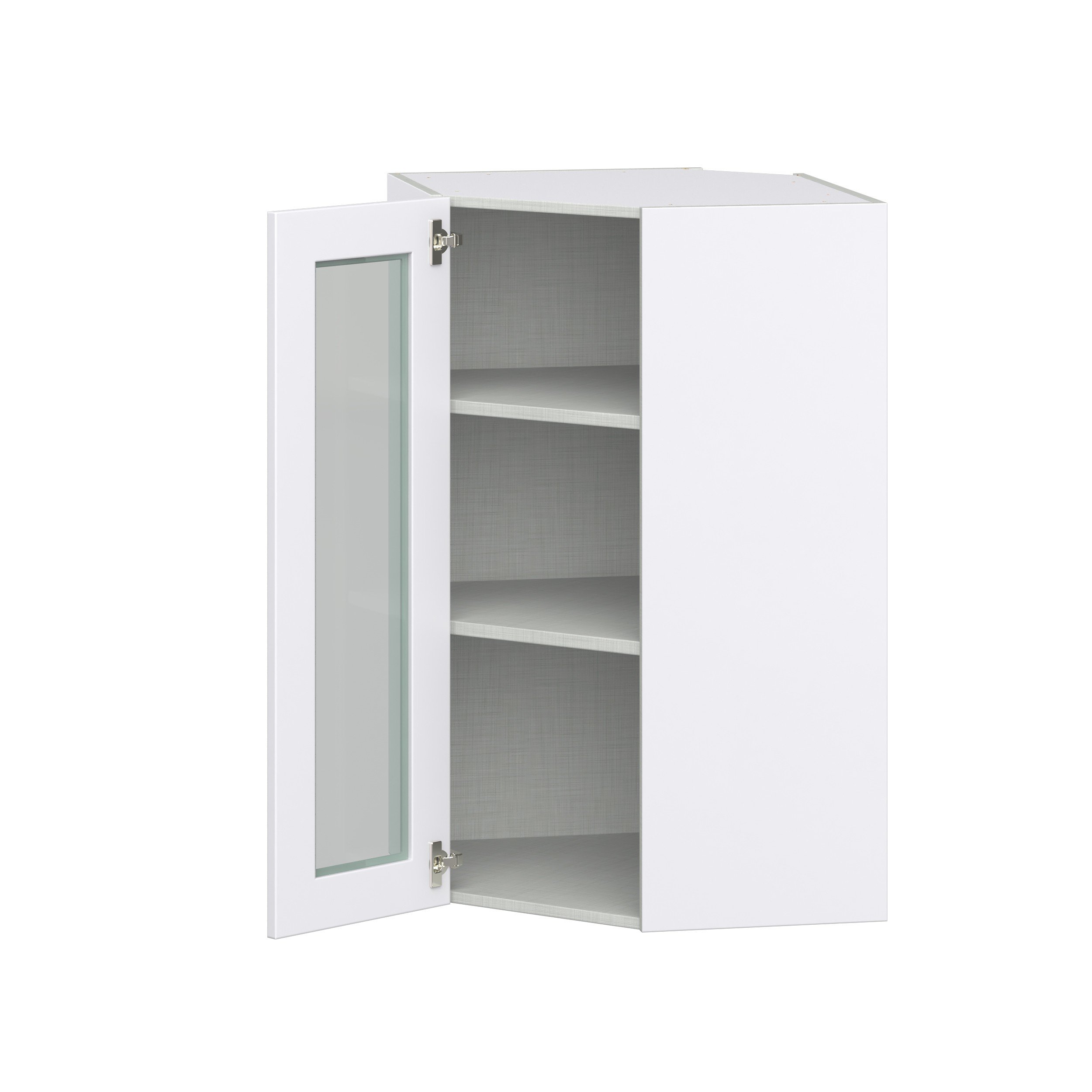 Jasmine Painted Warm White Shaker Assembled Corner Wall Cabinet with a Glass Door (24 in. W x 40 in. H x 24 in. D)