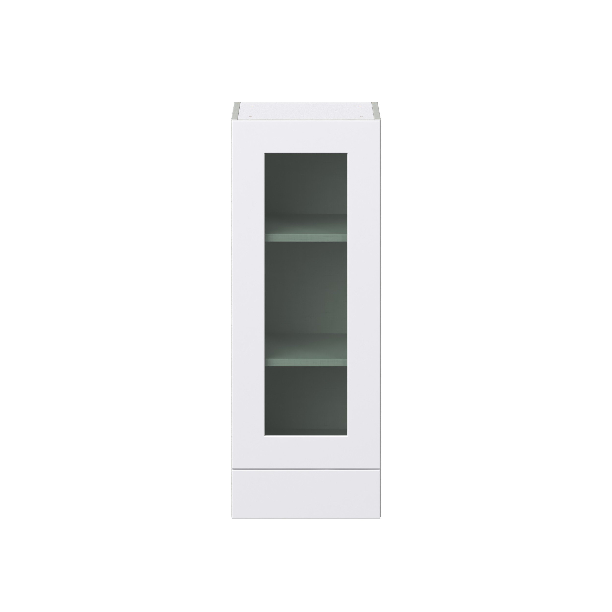 Jasmine Painted Warm White Shaker Assembled Wall Cabinet with a Glass Door and a 5 in. Drawer (15 in. W x 40 in. H x 14 in. D)