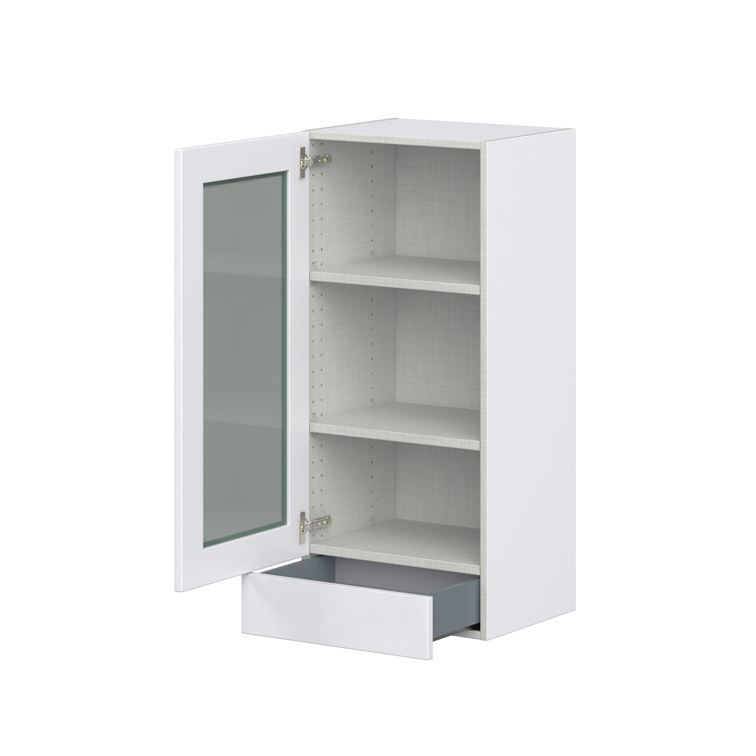 Jasmine Painted Warm White Shaker Assembled Wall Cabinet with a Glass Door and a 5 in. Drawer (18 in. W x 40 in. H x 14 in. D)