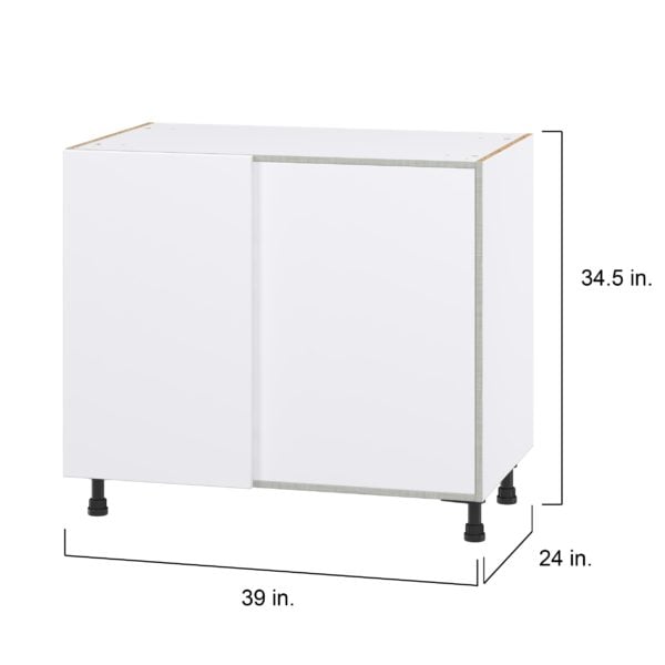 Lily Bright White  Slab Assembled Blind Base Corner  Cabinet with Right Pull Out (39 in. W x 34.5 in. H x 24 in. D)