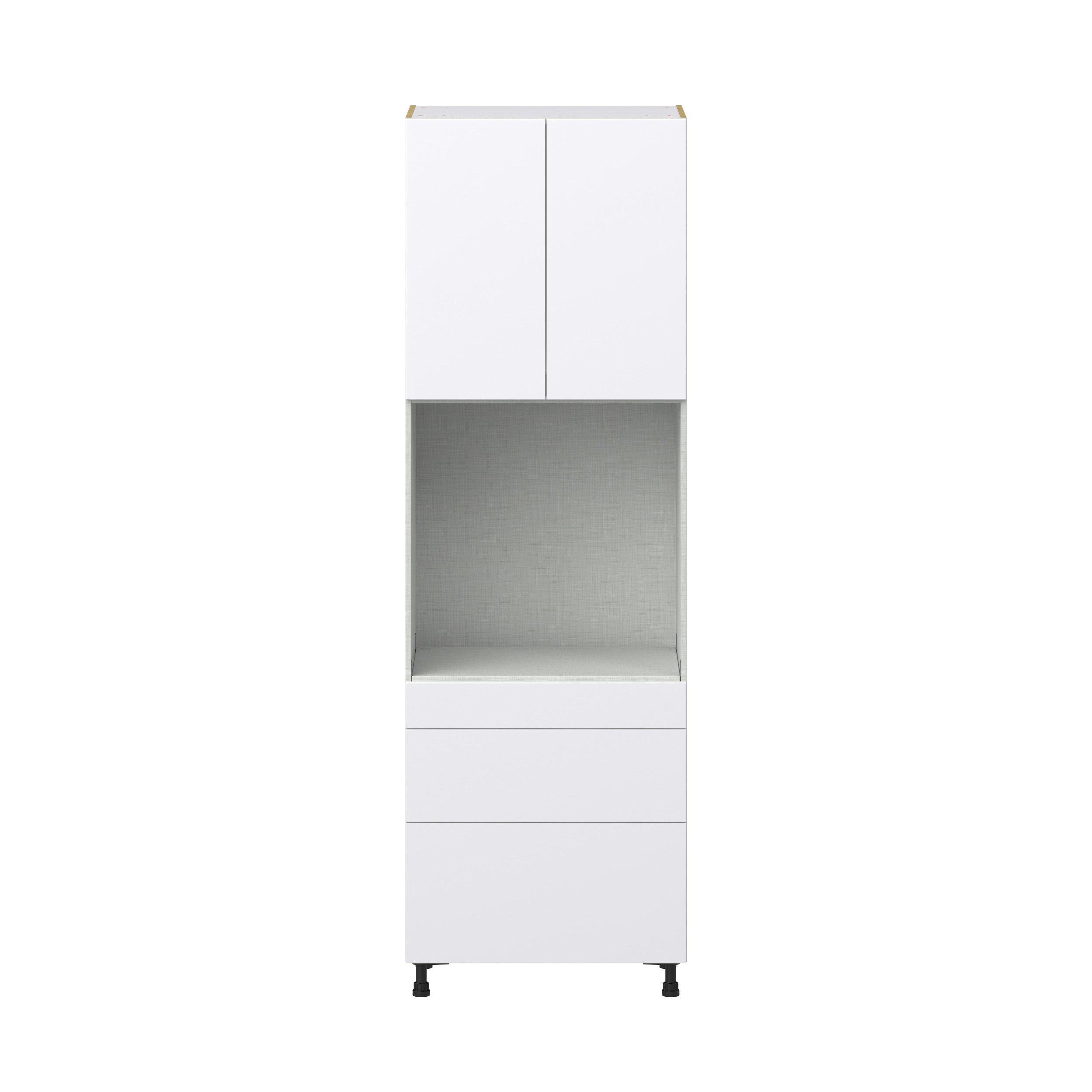 Lily Bright White Slab Assembled Single Oven Cabinet with Drawers (30 in. W x 94.5 in. H x 24 in. D)