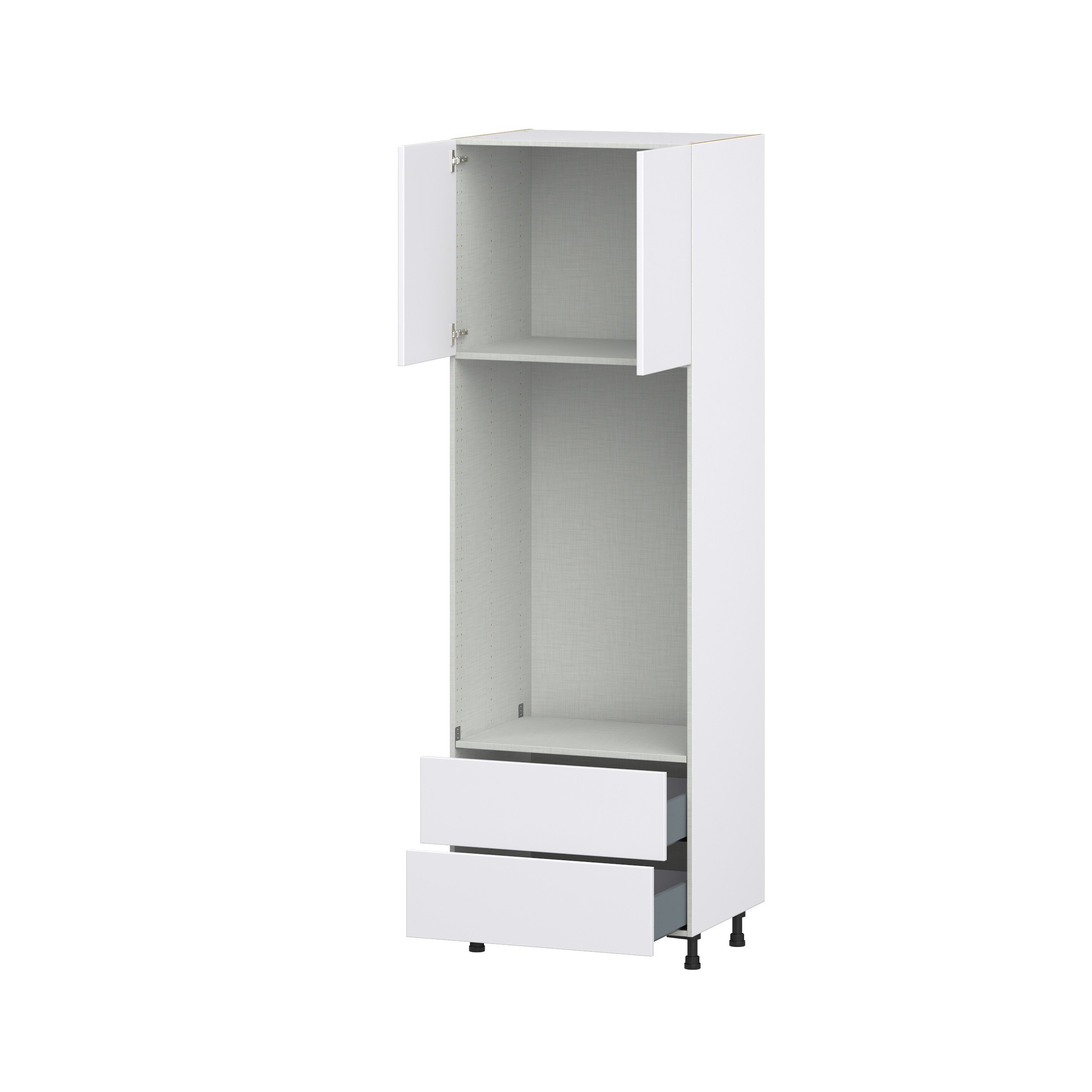 Lily Bright White Slab Assembled Pantry Micro/Oven Combo Cabinet with 2 Drawers (30 in. W x 94.5 in. H x 24 in. D)