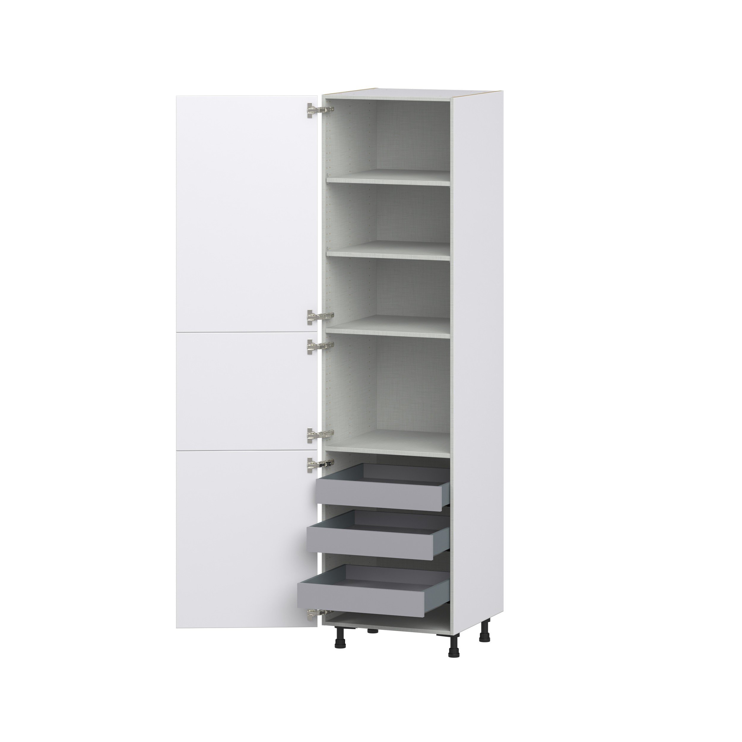 Lily Bright White Slab Assembled Pantry Cabinet with 2 Doors and 3 Inner Drawers (24 in. W X 94.5 in. H X 24 in. D)