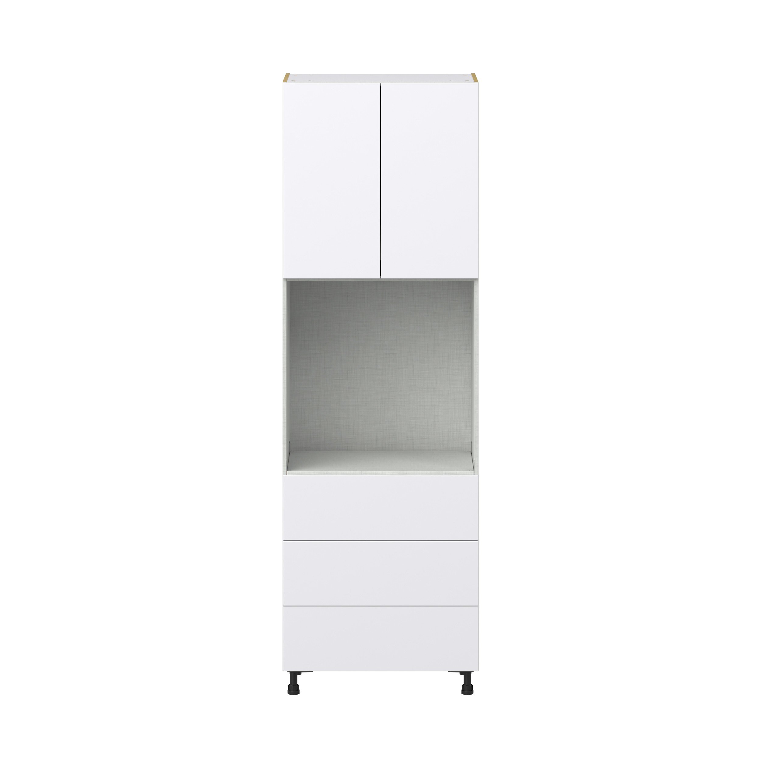 Lily Bright White Slab Assembled Pantry Single Oven Cabinet with 3 Even Drawers (30 in. W X 94.5 in. H X 24 in. D)