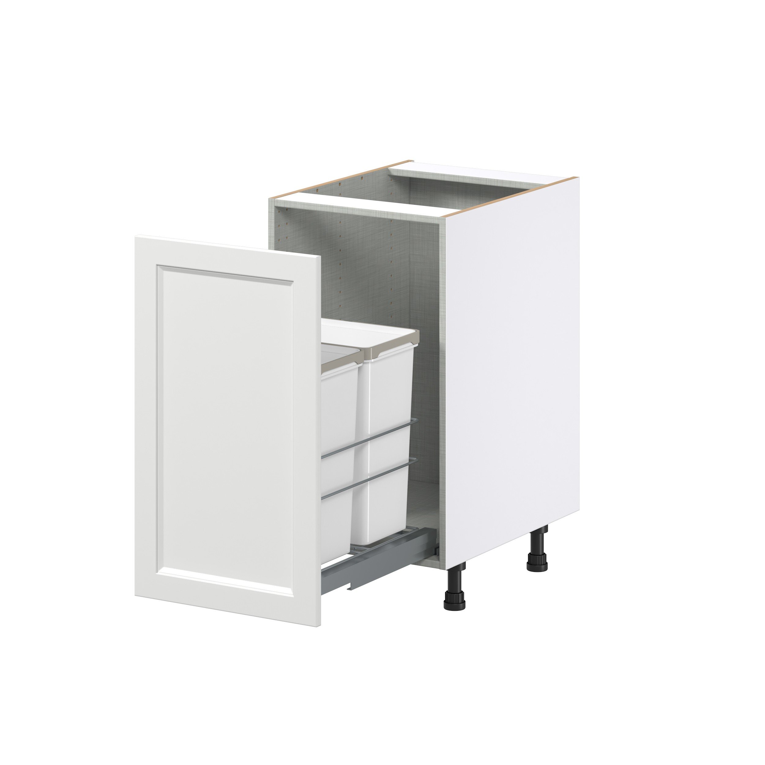 Magnolia Painted Bright White Recessed Assembled Full High Door with 2 Pull Out Waste Bin Kitchen Cabinet (18 in. W x 34.5 in. H x 24 in. D)