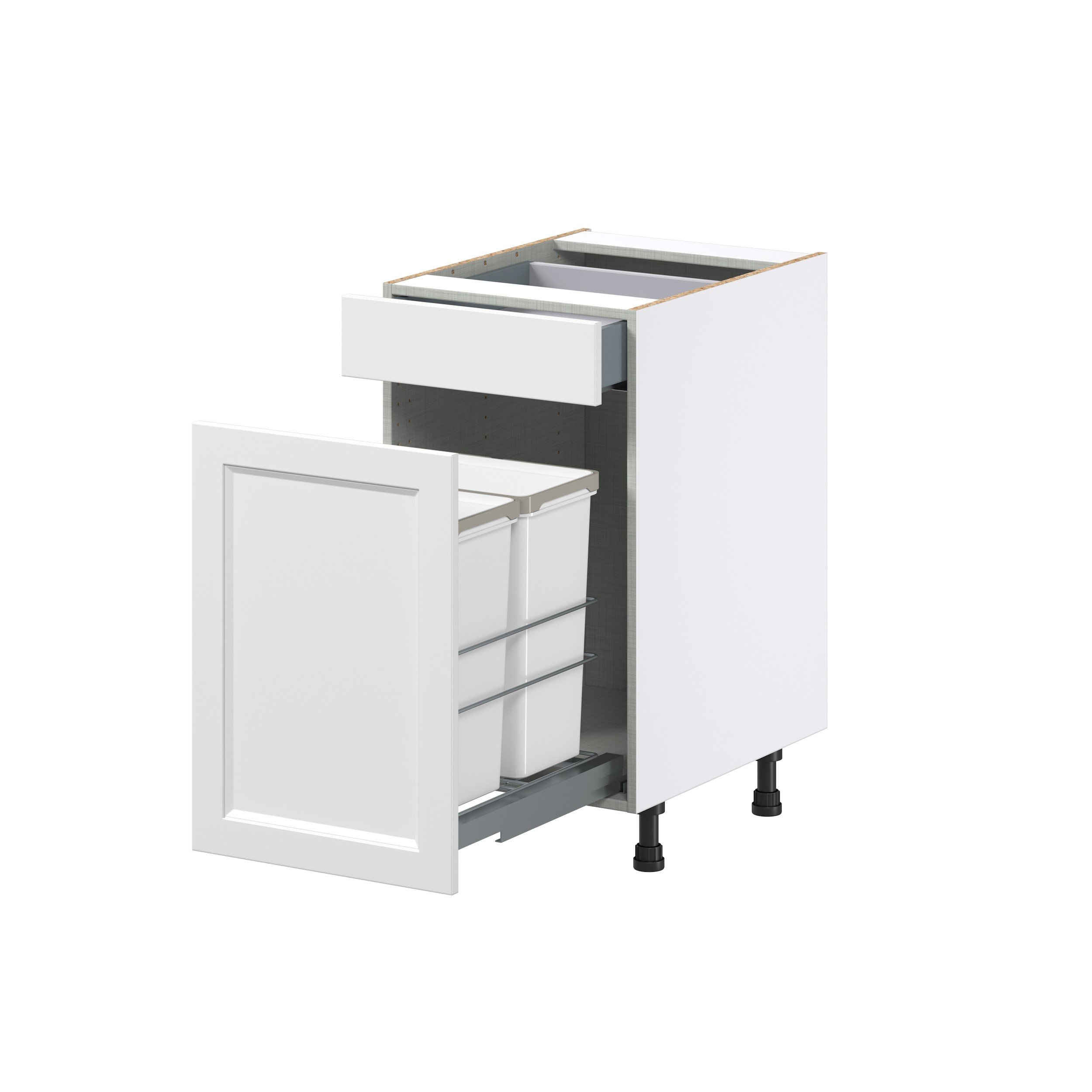 Magnolia Painted Bright White Recessed Assembled with 1 Drawer and 2 Pull Out Waste Bin Kitchen Cabinet (18 in. W x 34.5 in. H x 24 in. D)