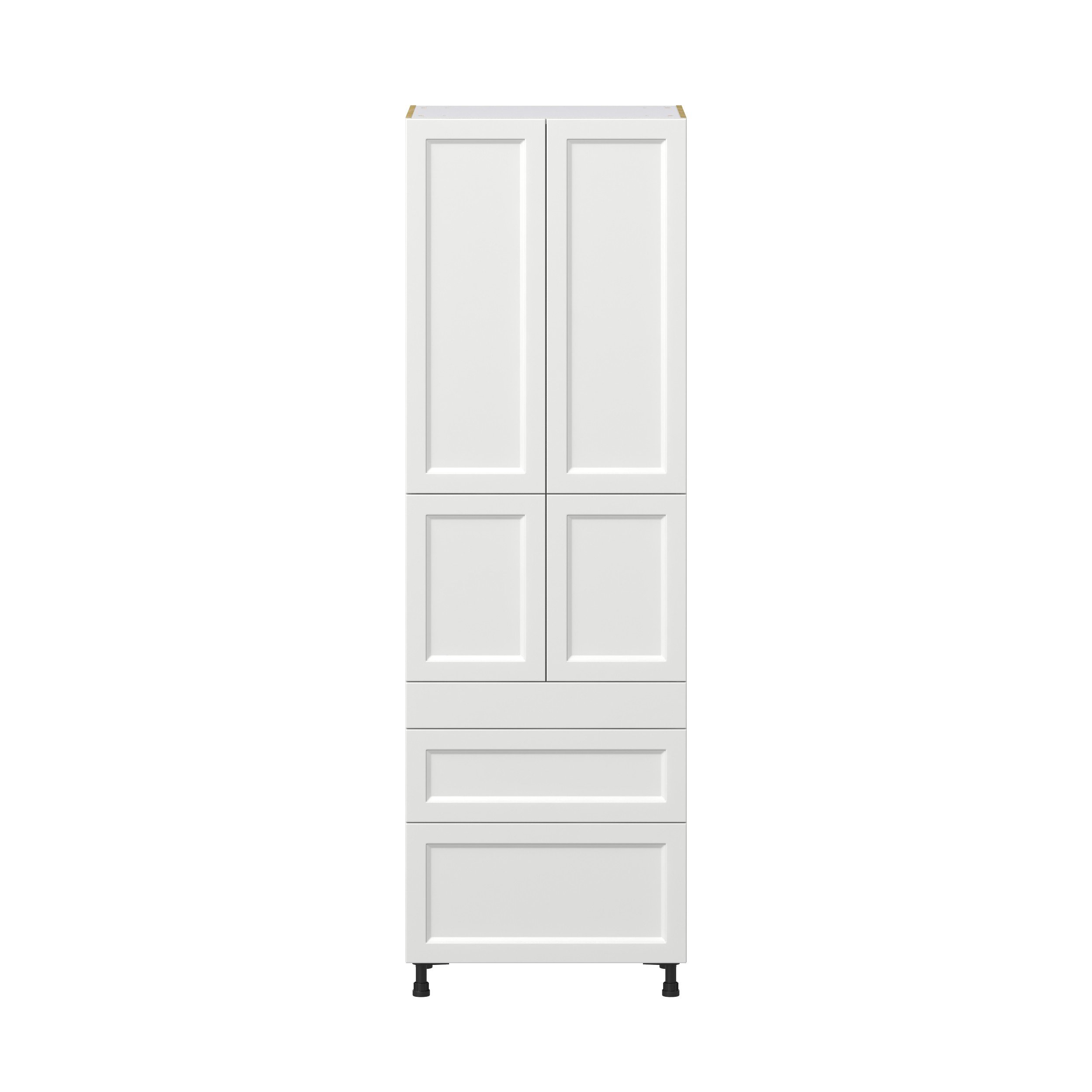 Magnolia Painted Bright White Recessed Assembled Pantry Cabinet with 3 Drawers and 2 Inner Drawers (30 in. W x 94.5 in. H x 24 in. D)