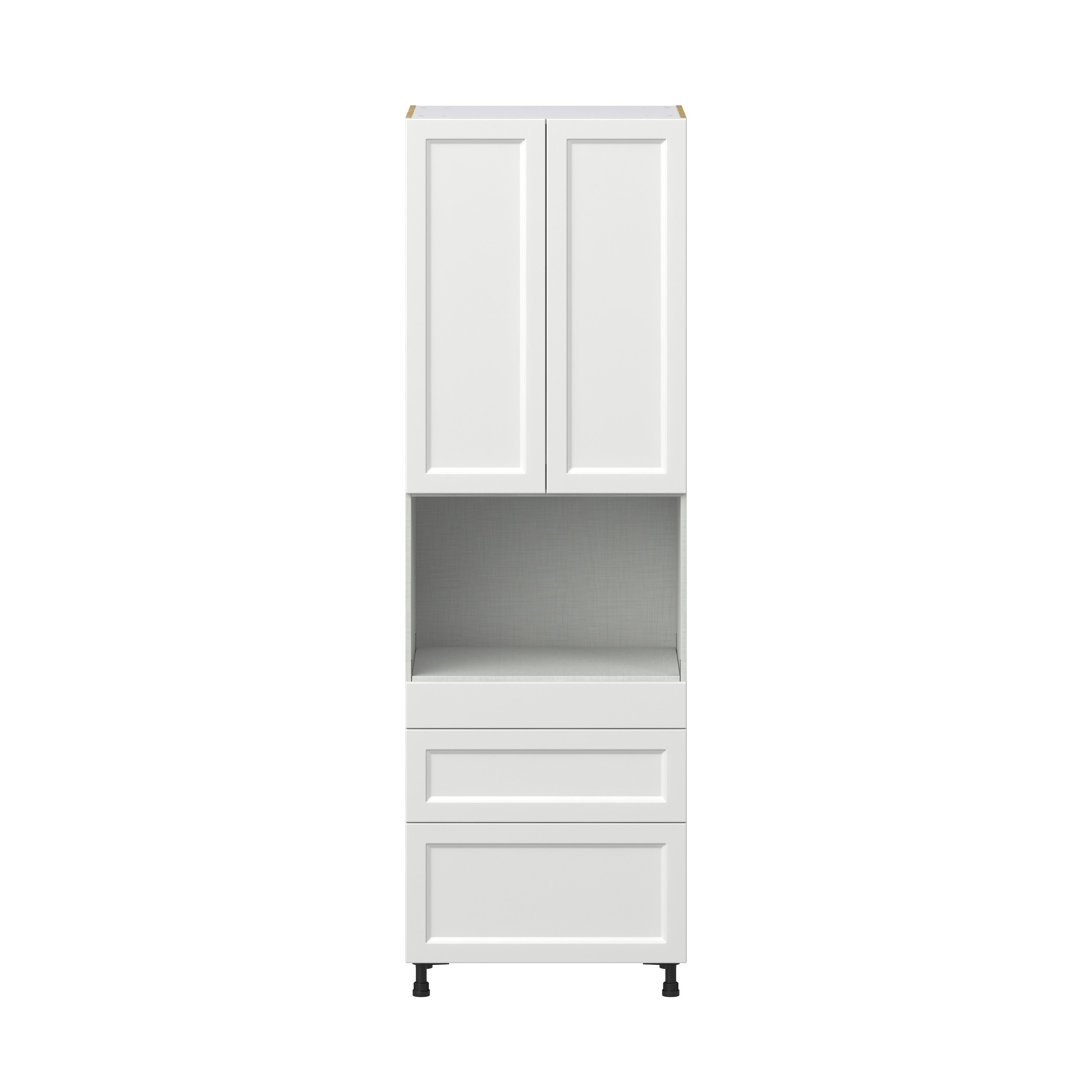 Magnolia Painted Bright White Recessed Assembled Pantry Microwave Cabinet with 3 Drawers (30 in. W x 94.5 in. H x 24 in. D)