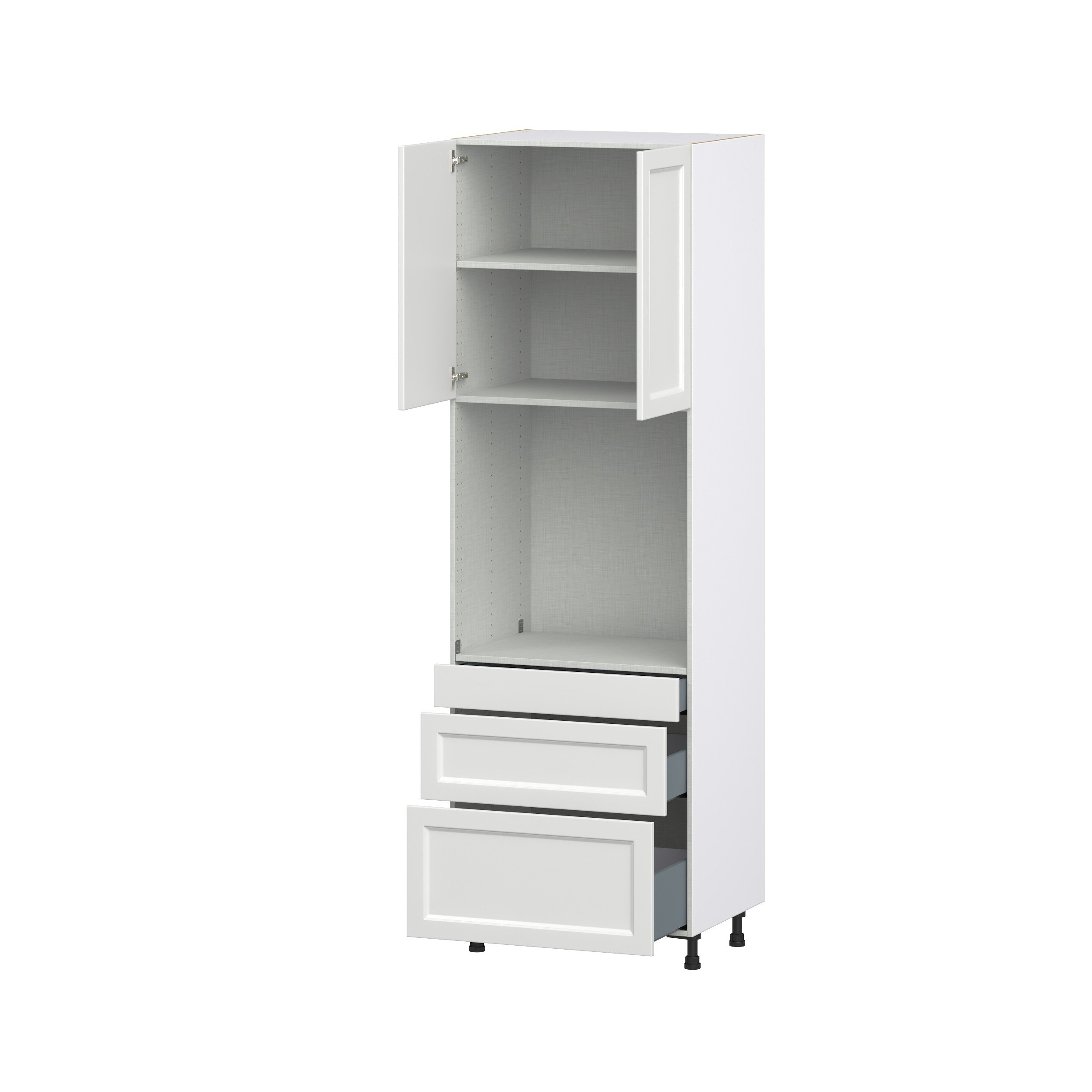 Magnolia Painted Bright White Recessed Assembled Single Oven Cabinet with Drawers (30 in. W x 94.5 in. H x 24 in. D)