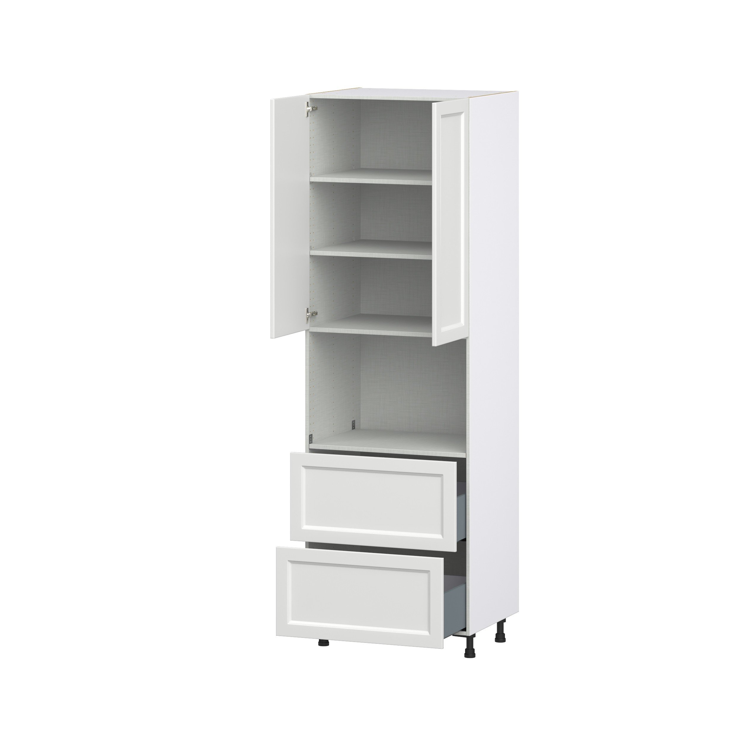 Magnolia Painted Bright White Recessed Assembled Pantry Microwave Cabinet with 2 Drawers (30 in. W x 94.5 in. H x 24 in. D)