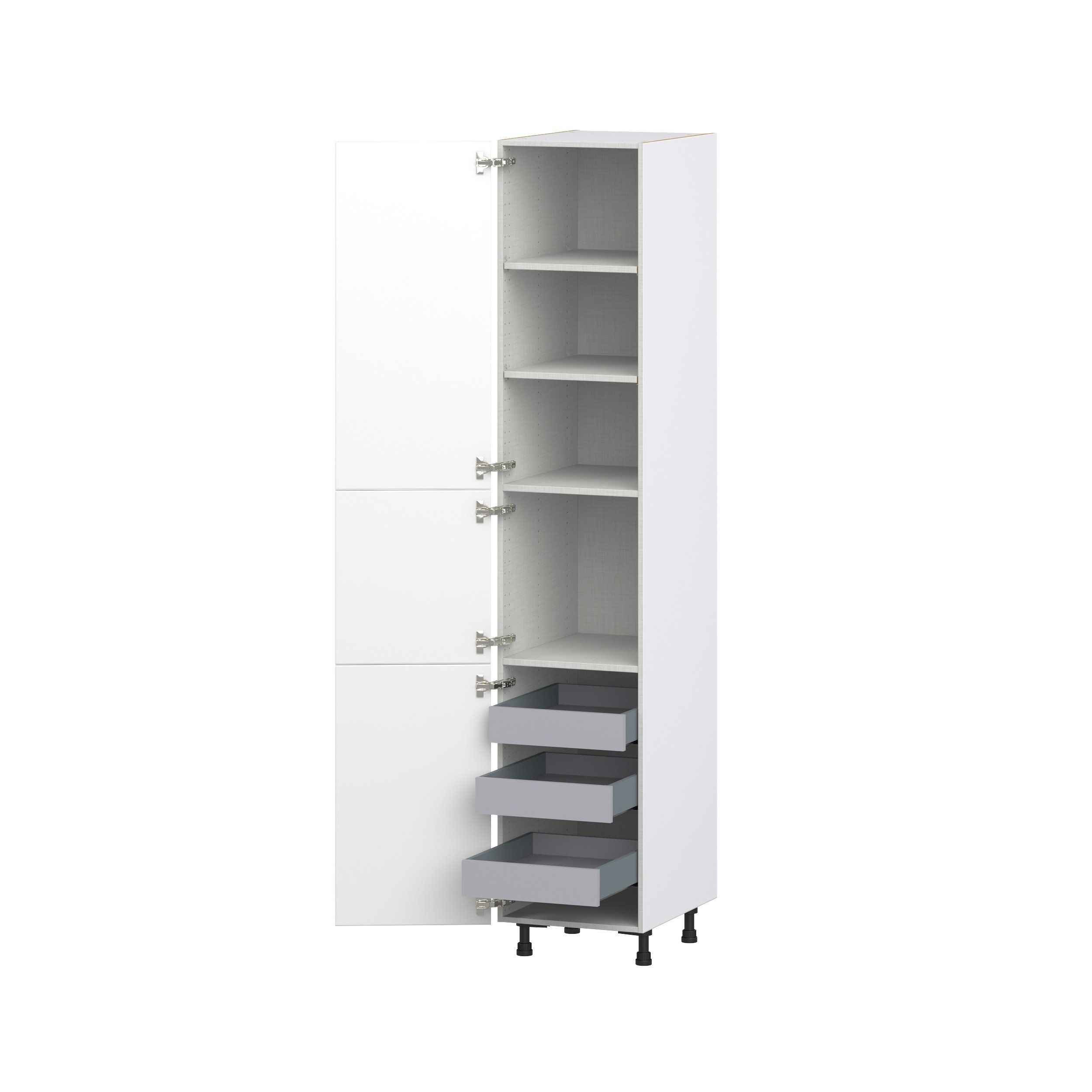 Magnolia Painted Bright White Recessed Assembled Pantry Cabinet with 2 Doors and 3 Inner Drawers (18 in. W X 94.5 in. H X 24 in. D)