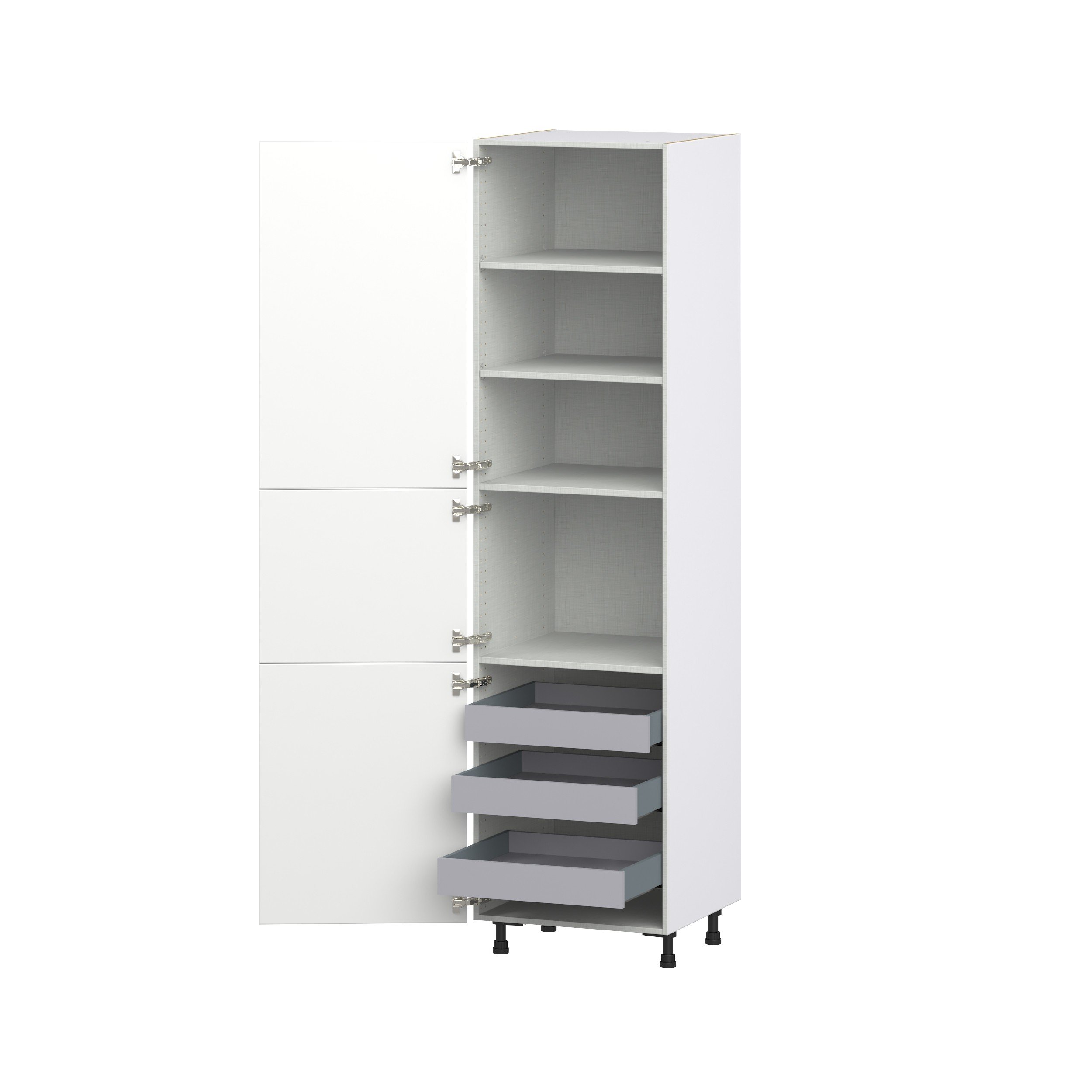 Magnolia Painted Bright White Recessed Assembled Pantry Cabinet with 2 Doors and 3 Inner Drawers (24 in. W X 94.5 in. H X 24 in. D)