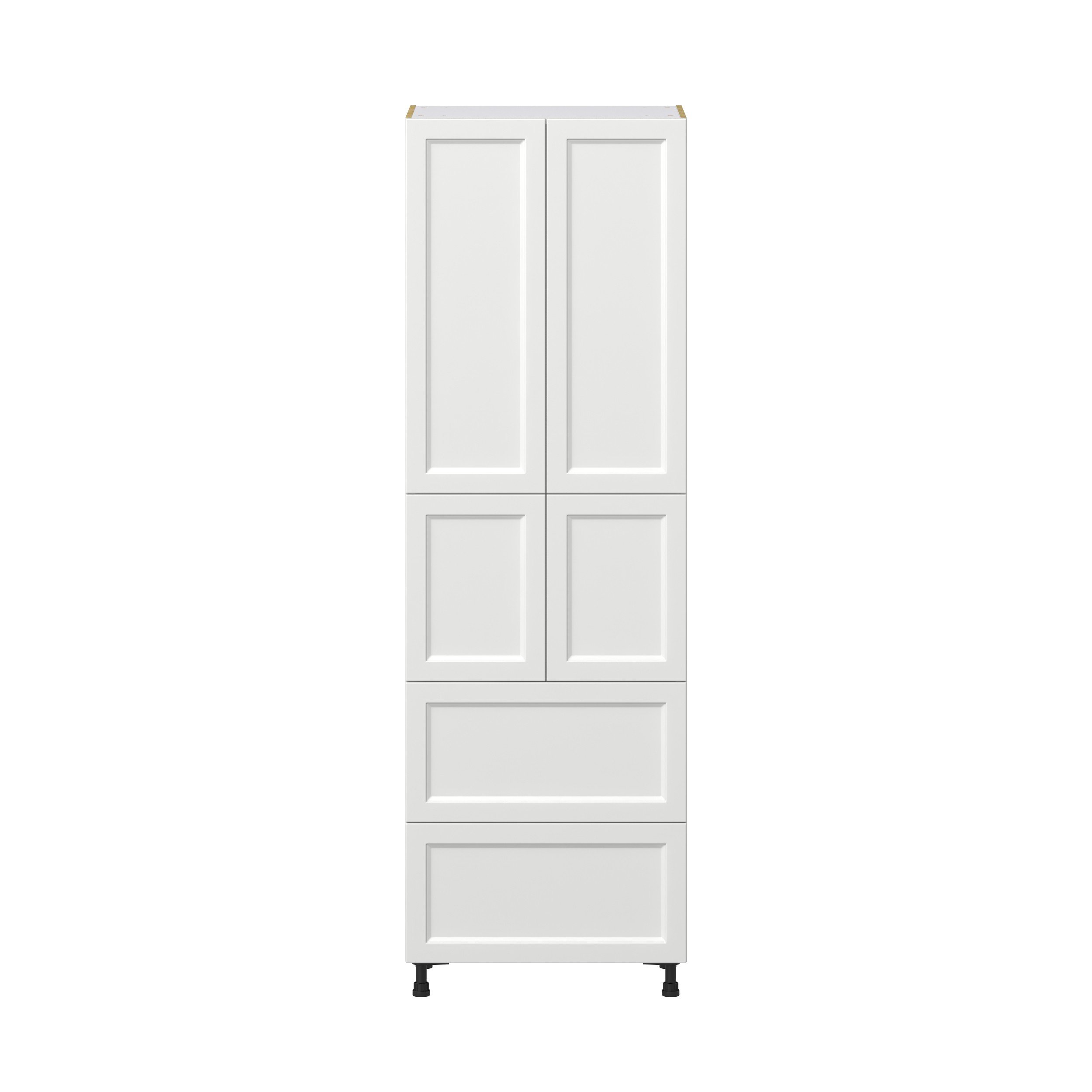 Magnolia Painted Bright White Recessed Assembled Pantry Cabinet 4 Doors with 2 Drawers and 2 Inner Drawers (30 in. W X 94.5 in. H X 24 in. D)