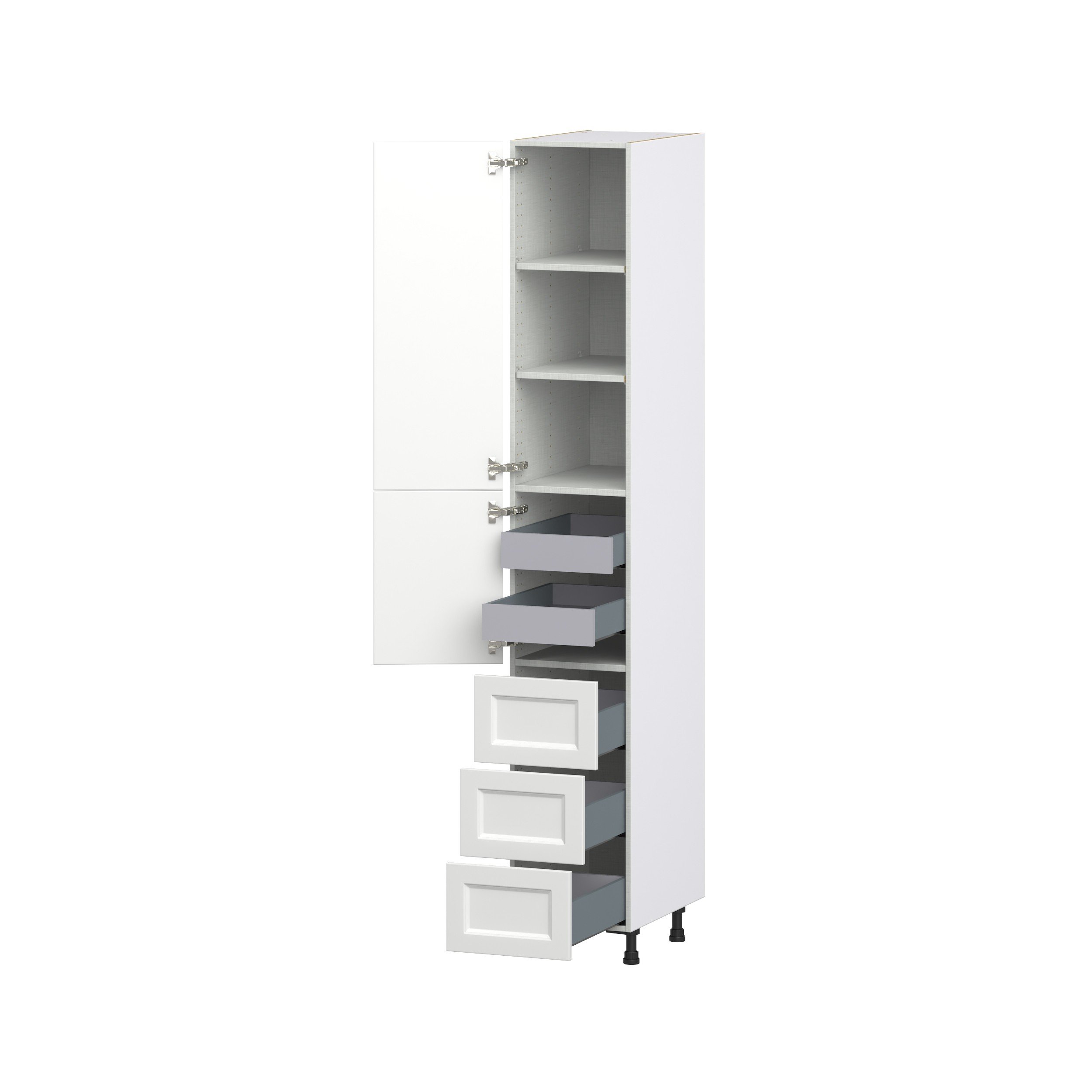 Magnolia Painted Bright White Recessed Assembled Pantry Cabinet 2 Doors with 3 Drawers and 2 Inner Drawers (15 in. W X 94.5 in. H X 24 in. D)