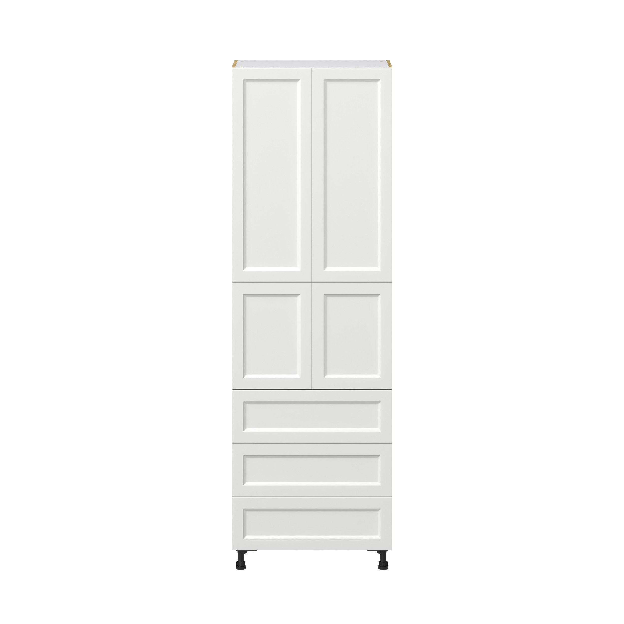 Magnolia Painted Bright White Recessed Assembled Pantry Cabinet 4 Doors with 3 Drawers and 2 Inner Drawers (30 in. W X 94.5 in. H X 24 in. D)