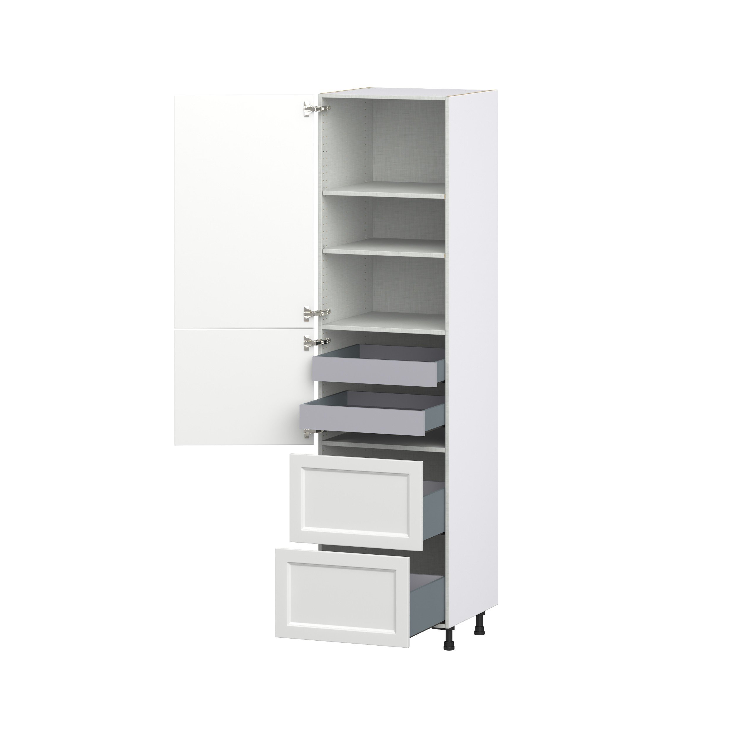 Magnolia Painted Bright White Recessed Assembled Pantry Cabinet 1 Doors with 2 Drawers and 2 Inner Drawers (24 in. W X 94.5 in. H X 24 in. D)