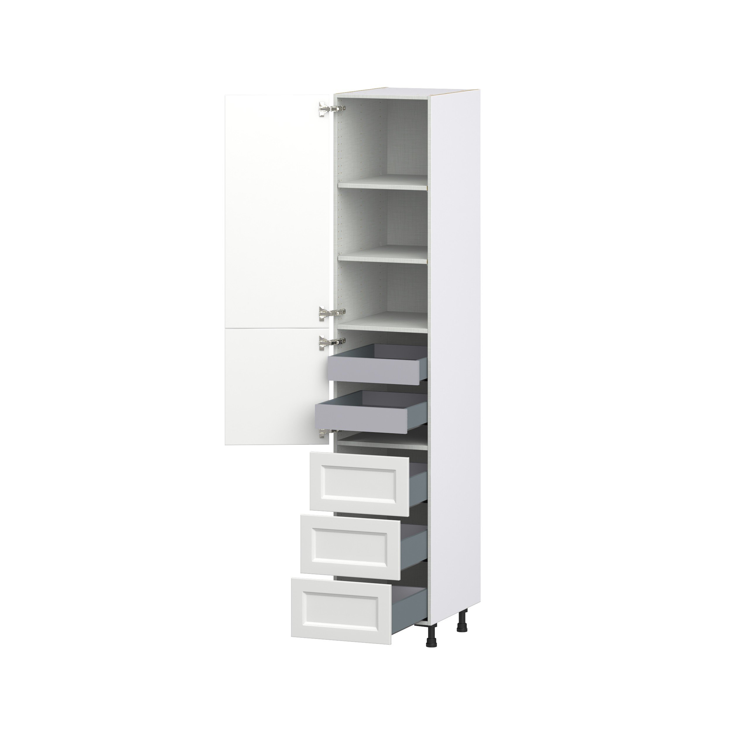 Magnolia Painted Bright White Recessed Assembled Pantry Cabinet 1 Doors with 3 Drawers and 2 Inner Drawers (18 in. W X 94.5 in. H X 24 in. D)