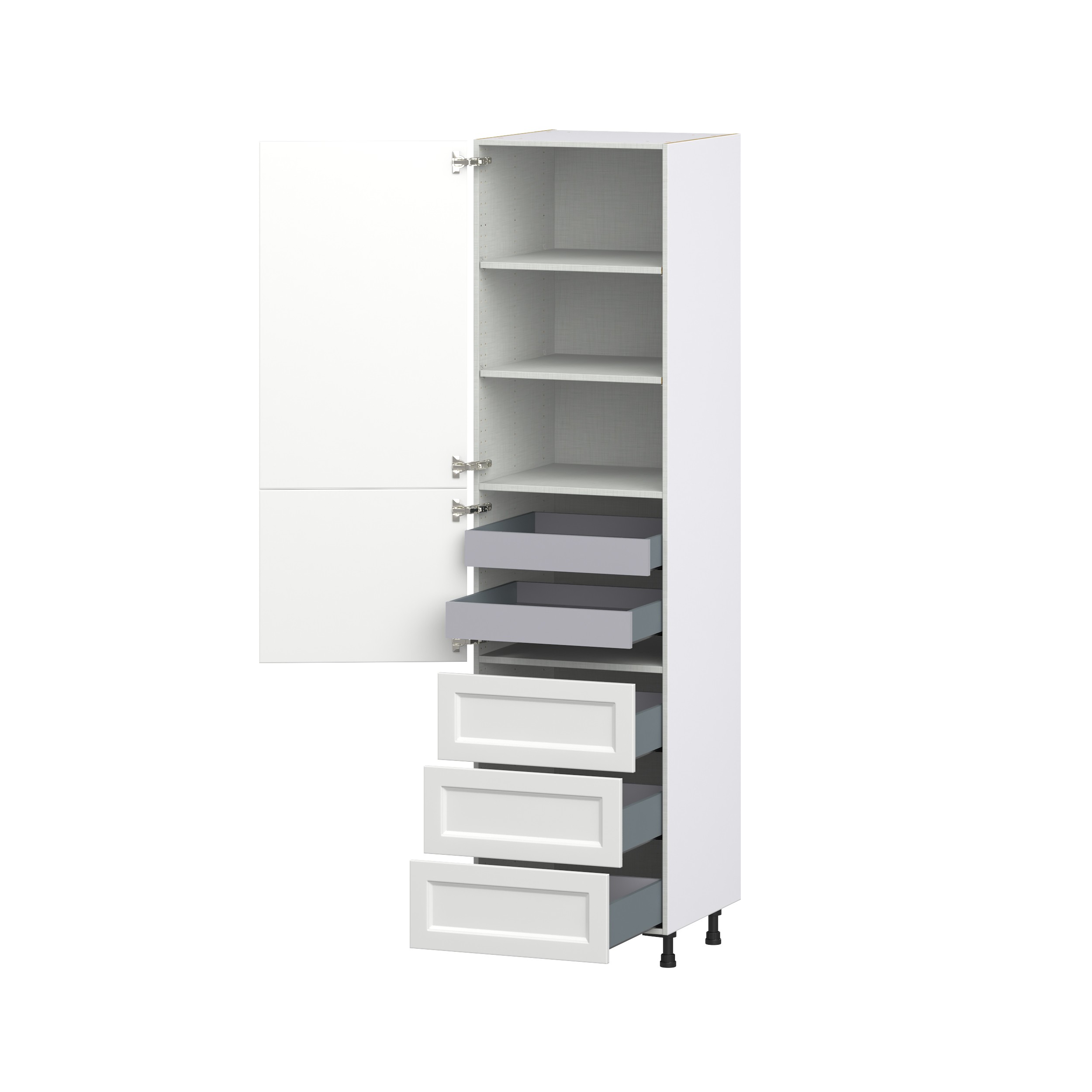 Magnolia Painted Bright White Recessed Assembled Pantry Cabinet 1 Doors with 3 Drawers and 2 Inner Drawers (24 in. W X 94.5 in. H X 24 in. D)