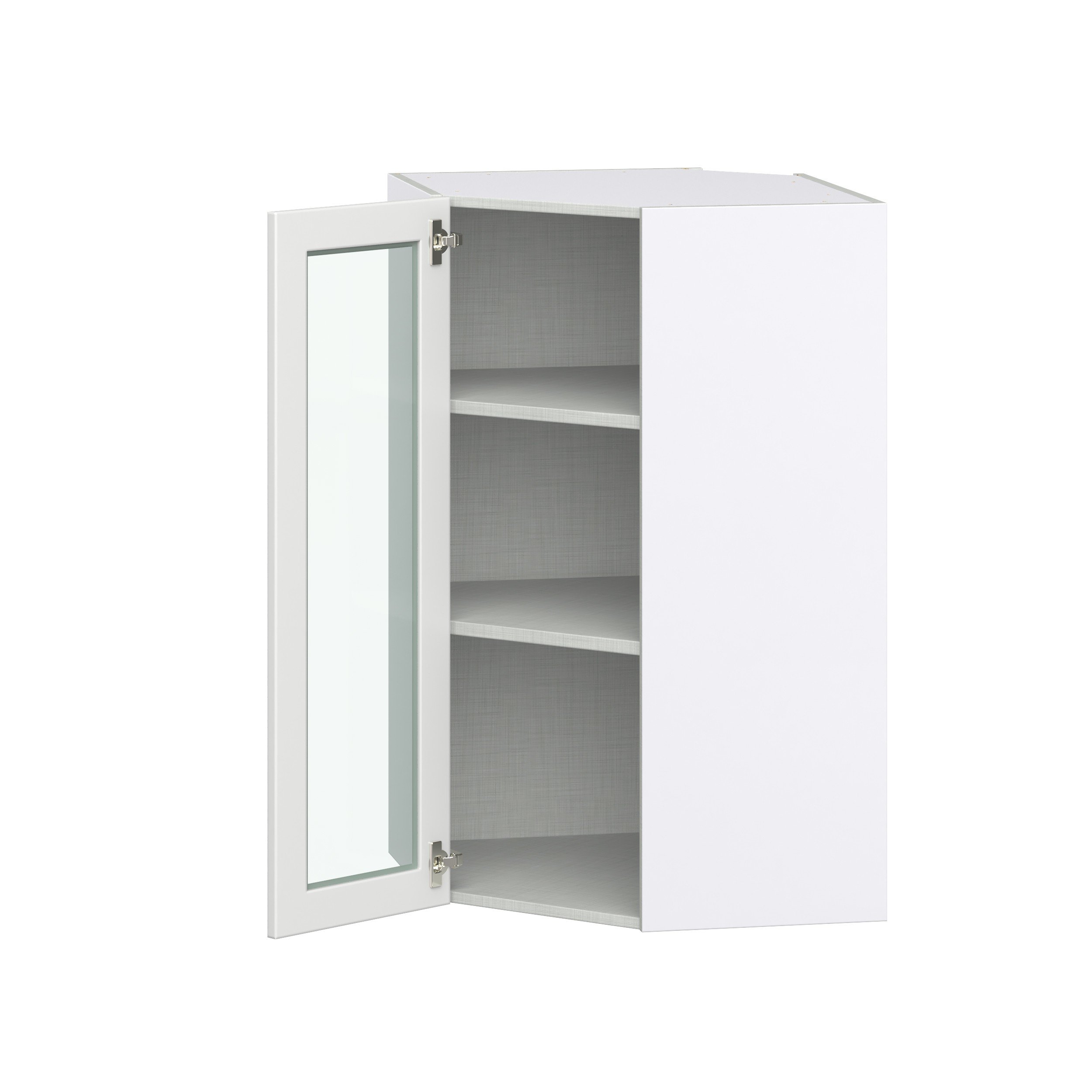 Magnolia Painted Bright White Recessed Assembled Corner Wall Cabinet with a Glass Door (24 in. W x 40 in. H x 24 in. D)