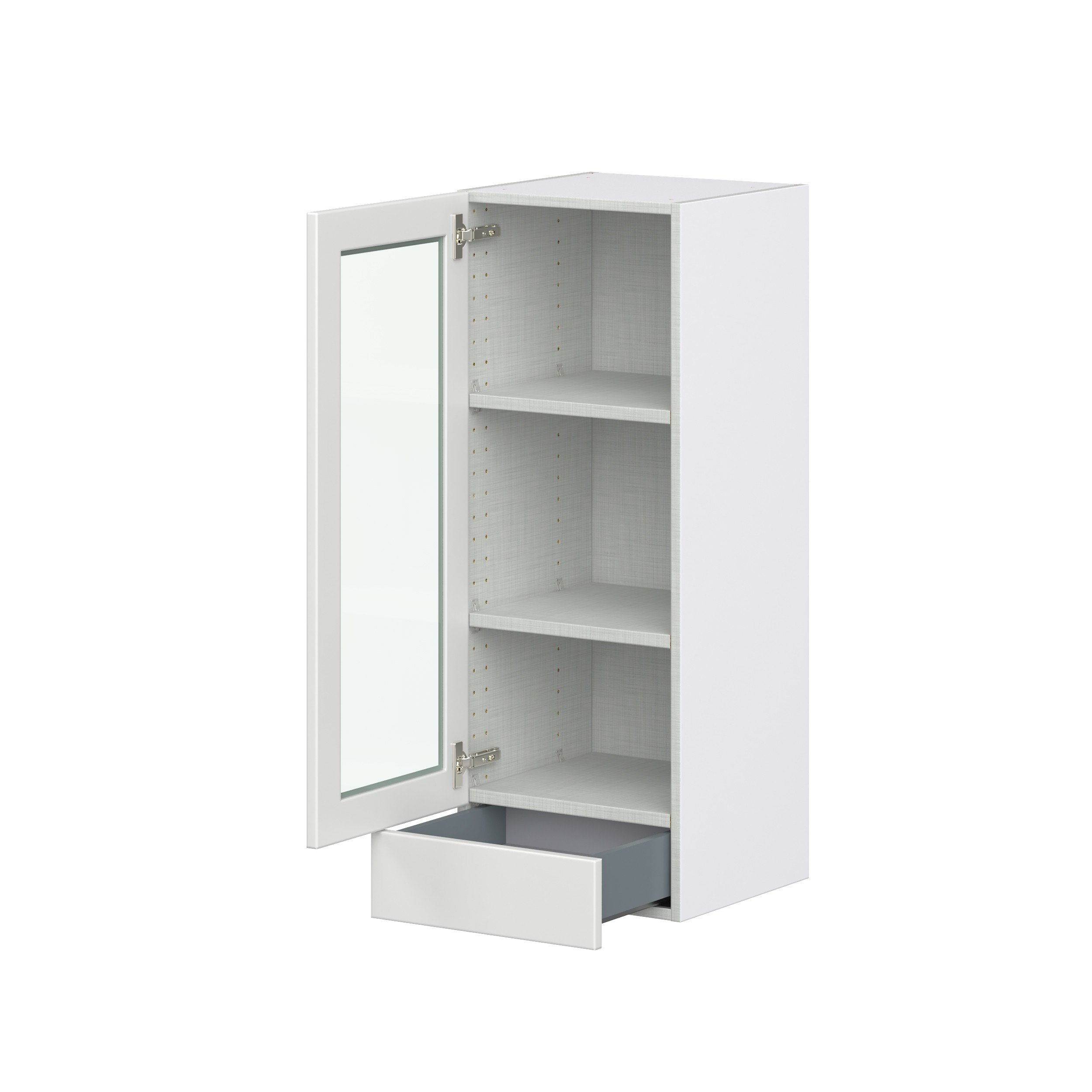 Magnolia Painted Bright White Recessed Assembled Wall Cabinet with a Glass Door and a 5 in. Drawer (15 in. W x 40 in. H x 14 in. D)