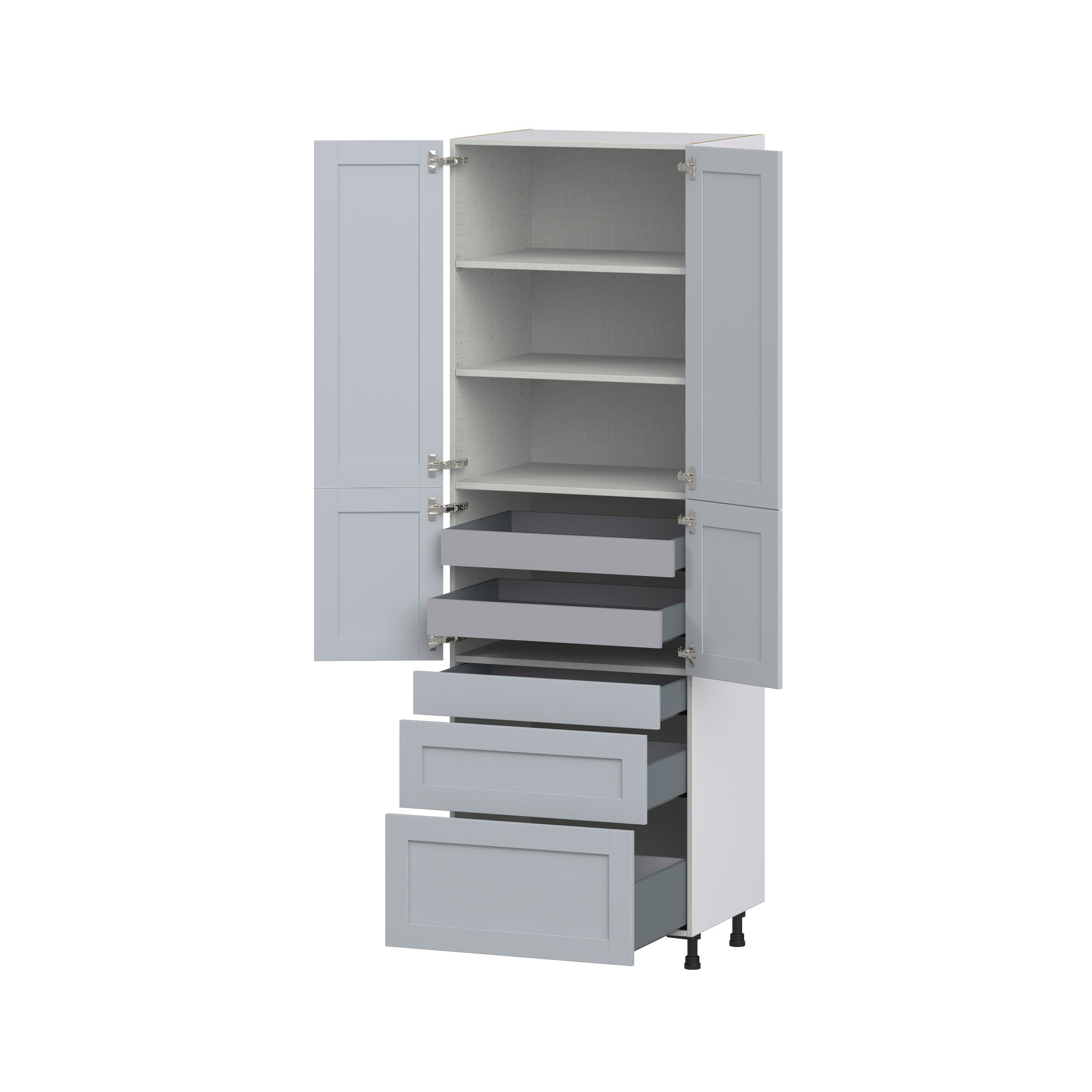 Sea Holly Light Gray Shaker Assembled Pantry Cabinet with 3 Drawers and 2 Inner Drawers (30 in. W x 94.5 in. H x 24 in. D)